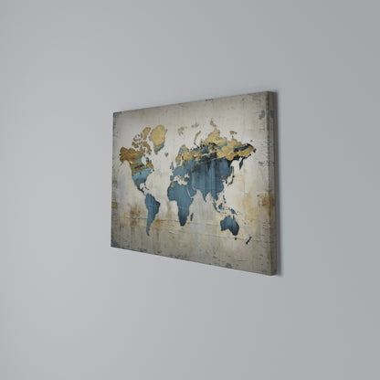 AZURE GILDED MAP Cuadro en lienzo horizontal
