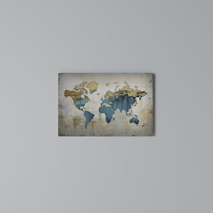 AZURE GILDED MAP Cuadro en lienzo horizontal