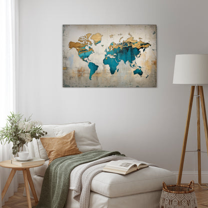 AZURE GILDED MAP Cuadro en lienzo horizontal