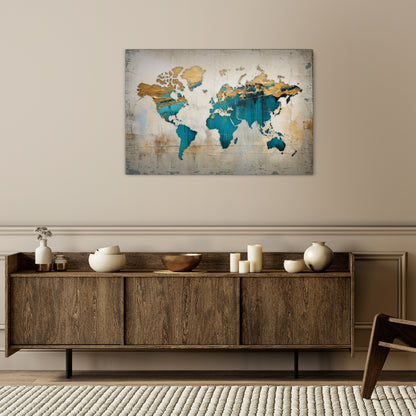 AZURE GILDED MAP Cuadro en lienzo horizontal