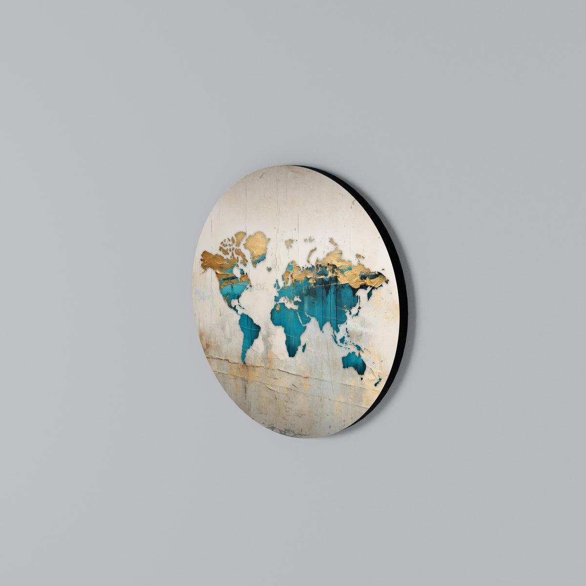 AZURE GILDED MAP Arte de pared redondo