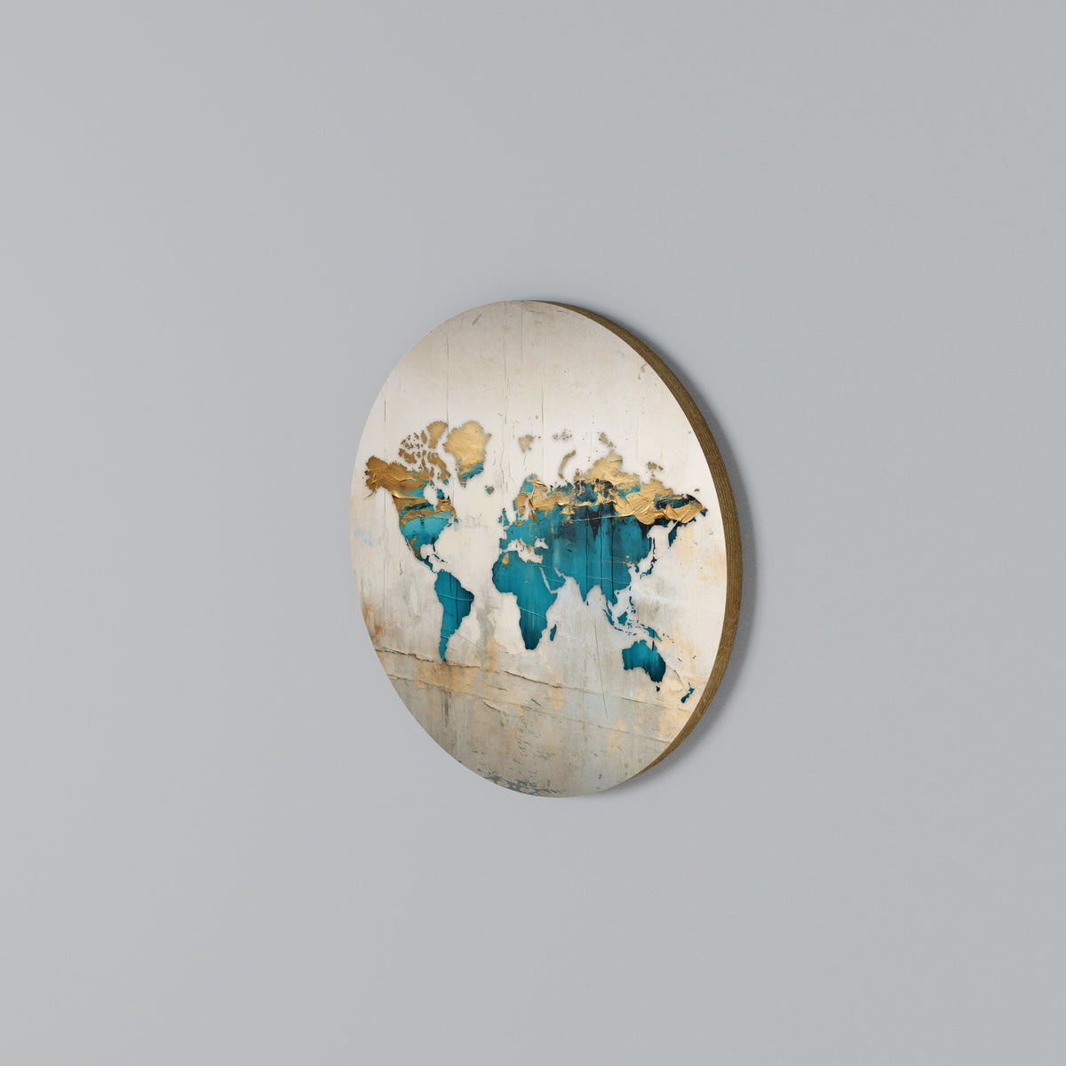 AZURE GILDED MAP Arte de pared redondo