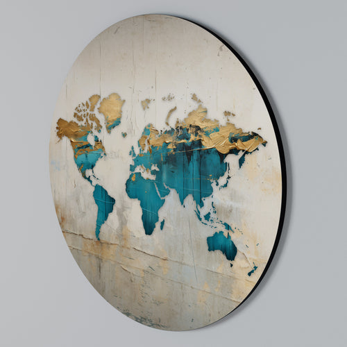 AZURE GILDED MAP Arte de pared redondo
