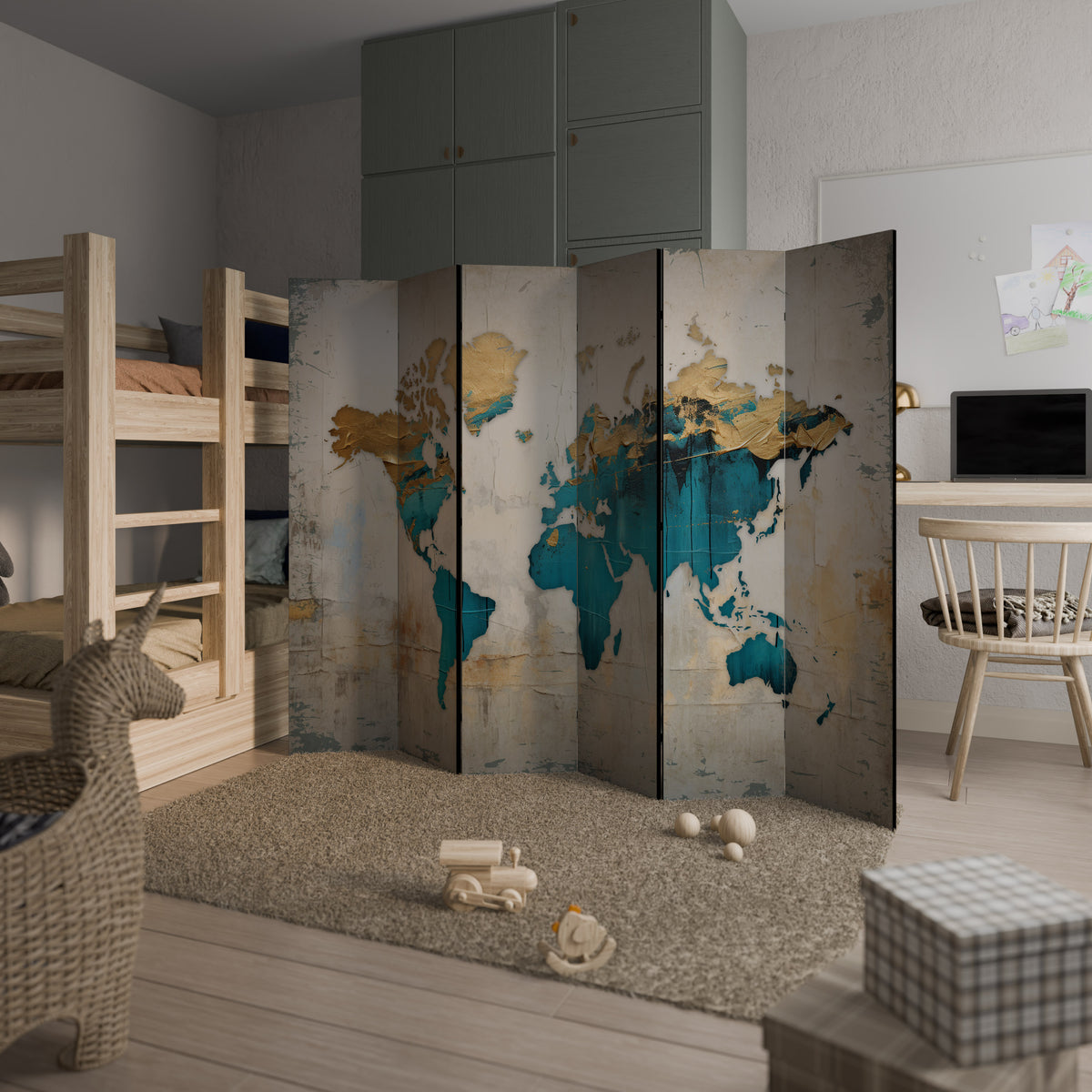 AZURE GILDED MAP Biombo de 6 paneles