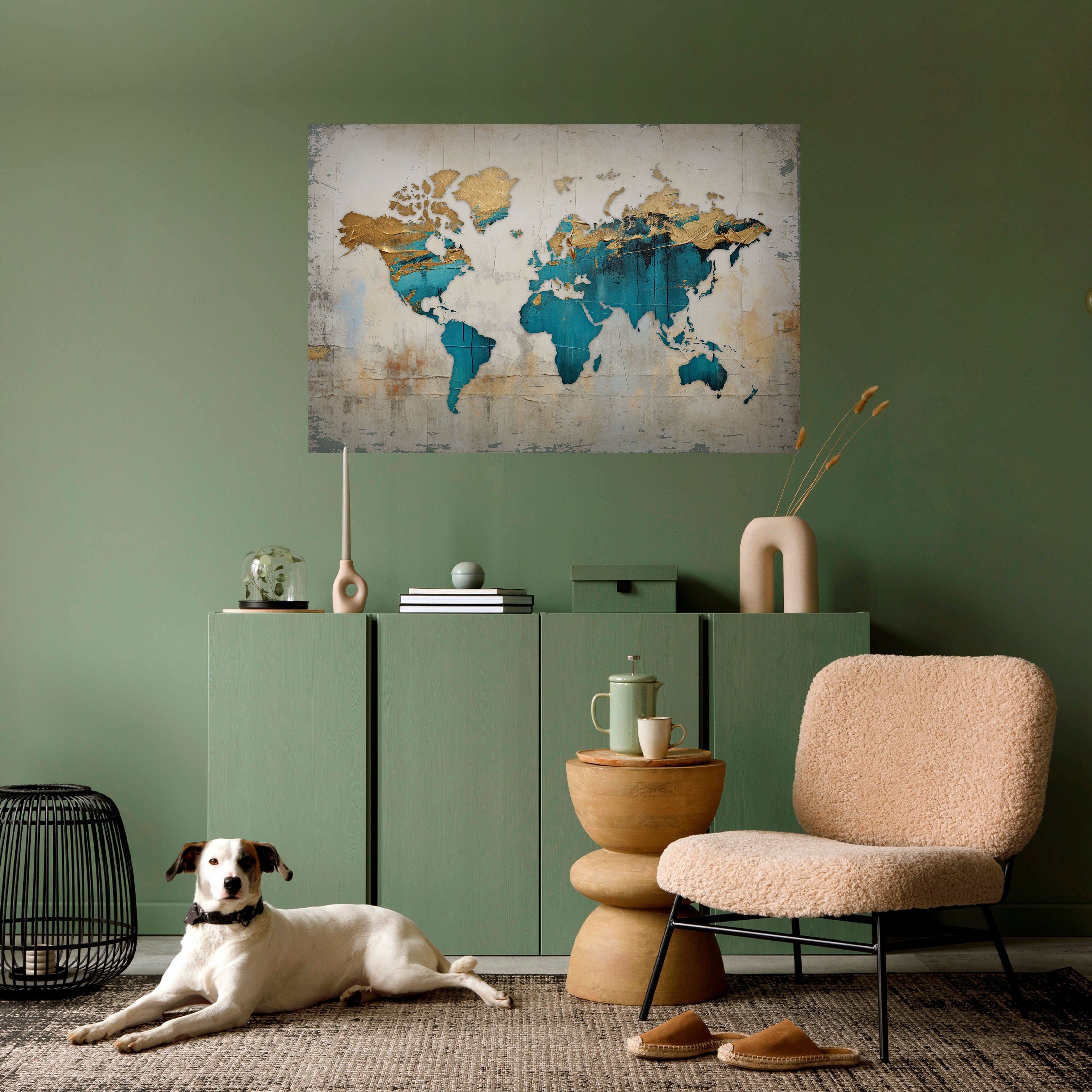 Póster horizontal autoadhesivo con mapa azul dorado