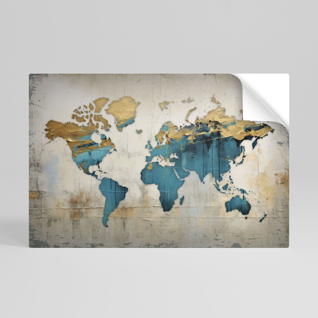 Póster horizontal autoadhesivo con mapa azul dorado