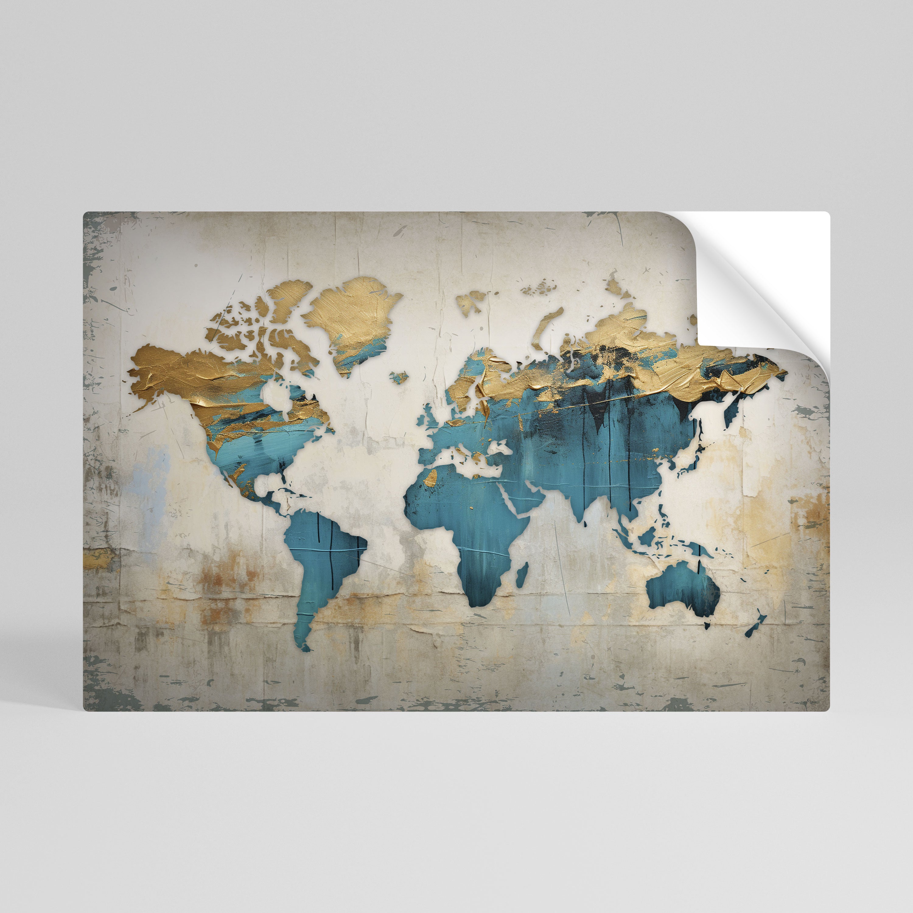 Póster horizontal autoadhesivo con mapa azul dorado