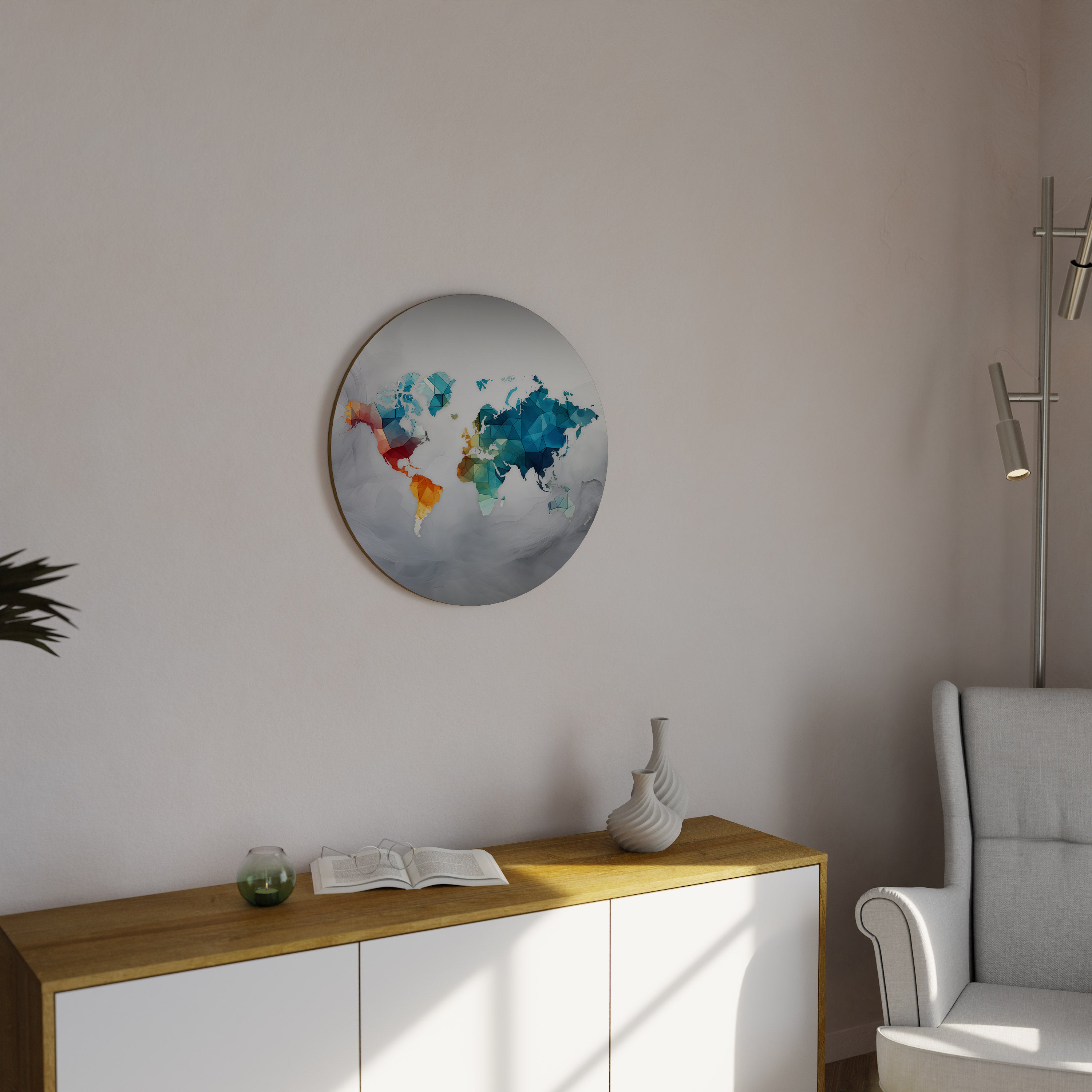 Arte de pared redondo VISIÓN DEL MUNDO FACETADA