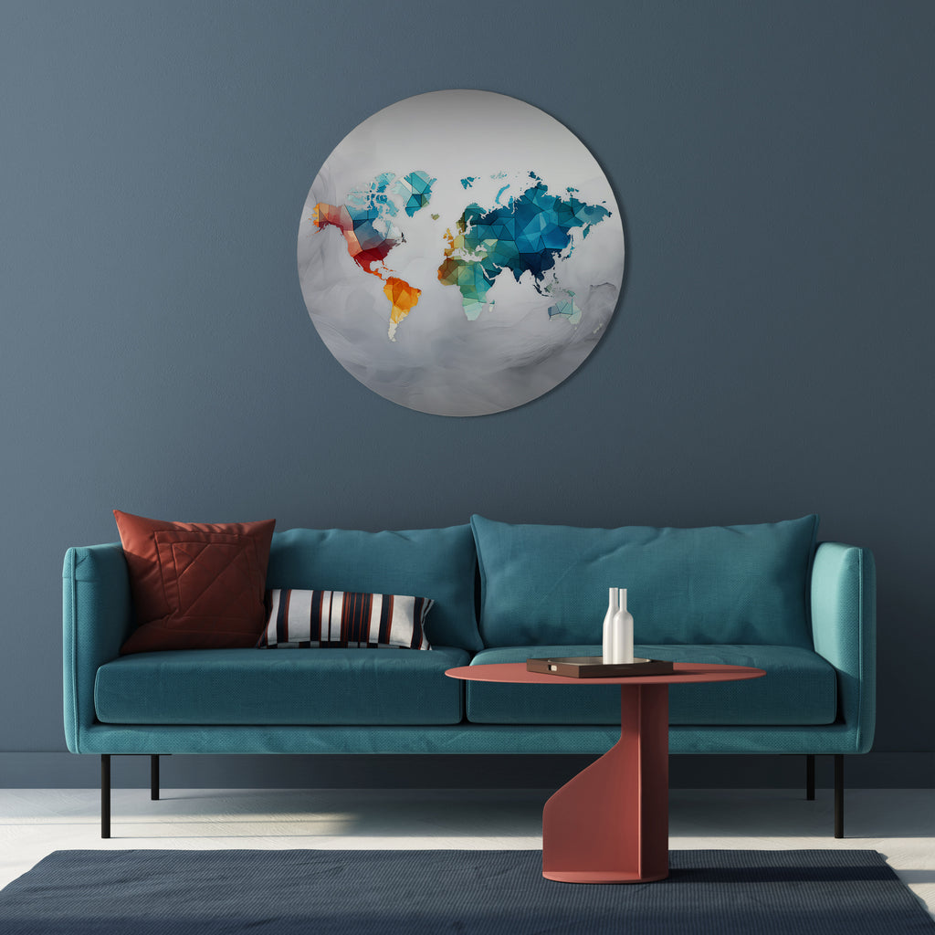 Arte de pared redondo VISIÓN DEL MUNDO FACETADA
