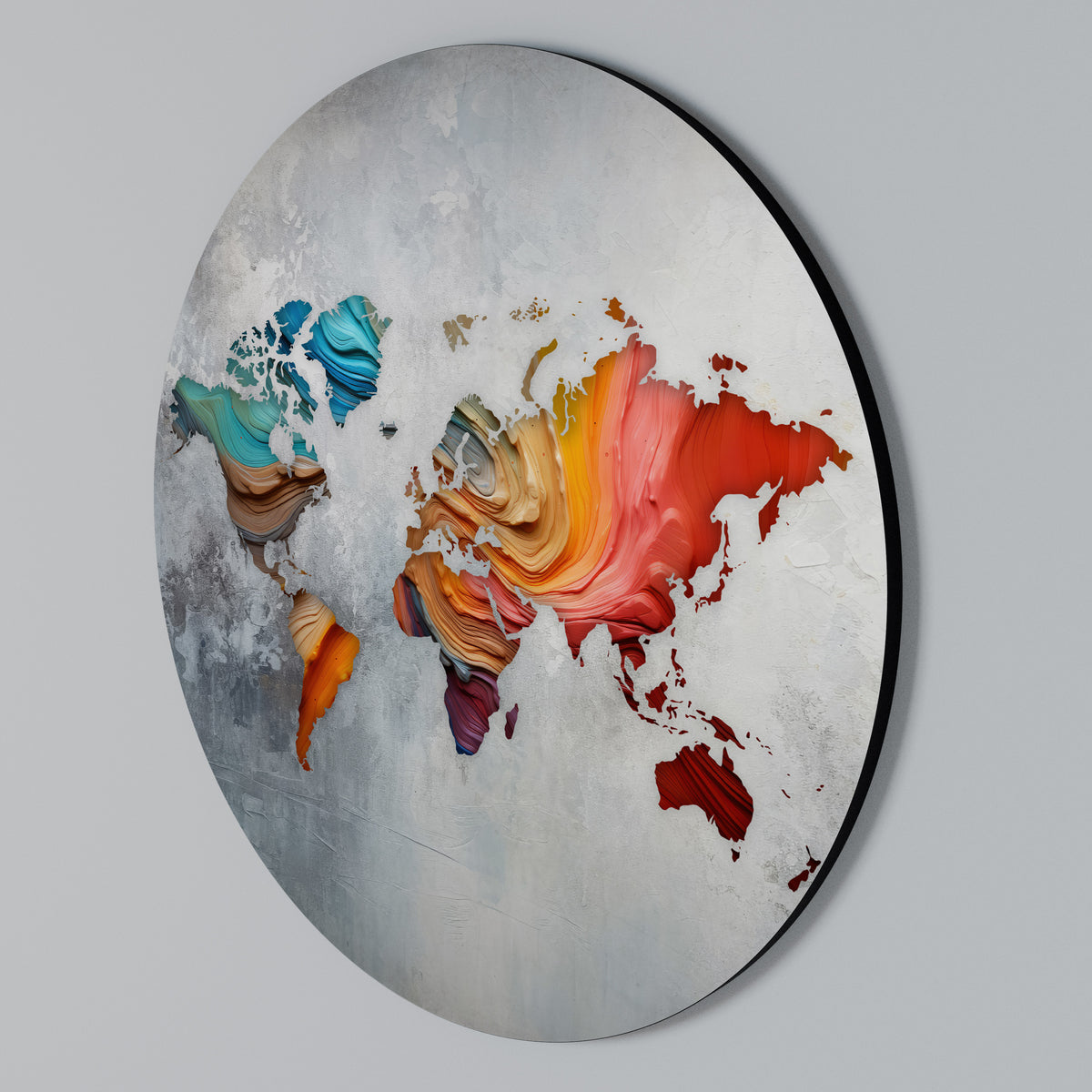 PAINTED CONTINENTS Arte de pared redondo