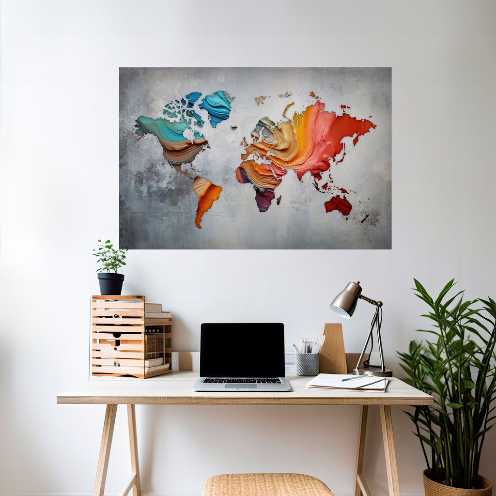 PAINTED CONTINENTS Peel and Stick Horizontal Poster