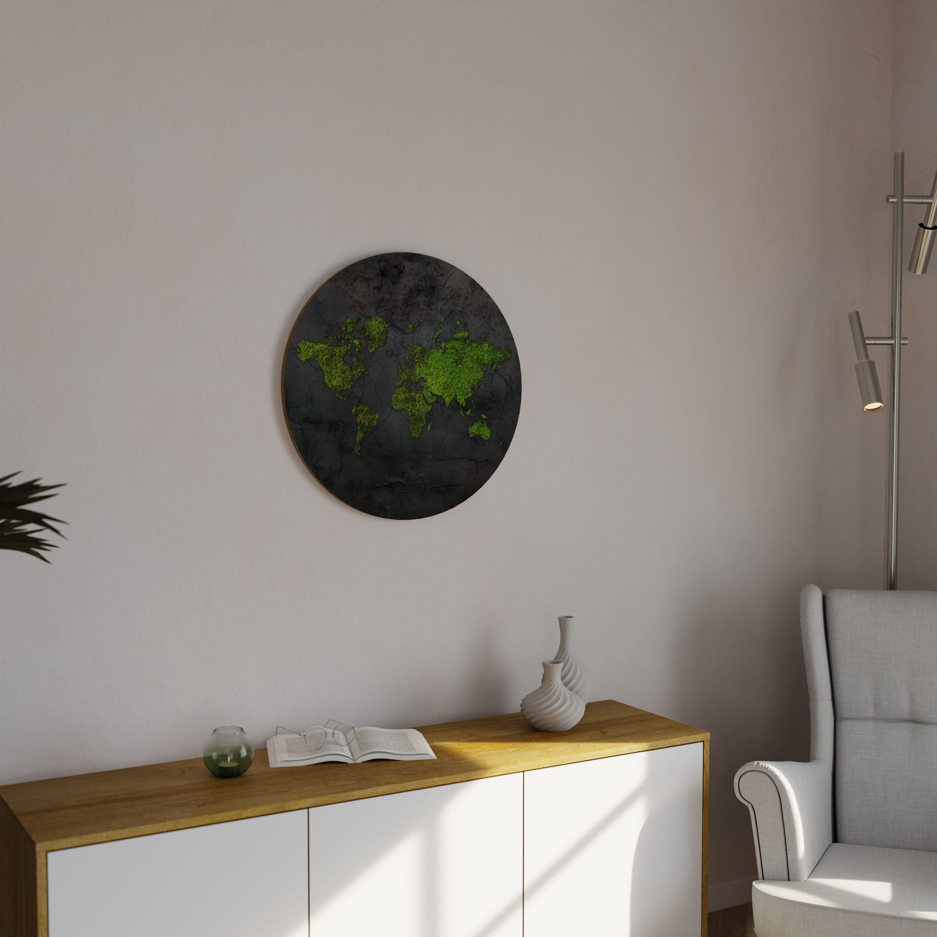 Arte de pared redondo TIERRAS MÁS VERDES ABRAZADAS