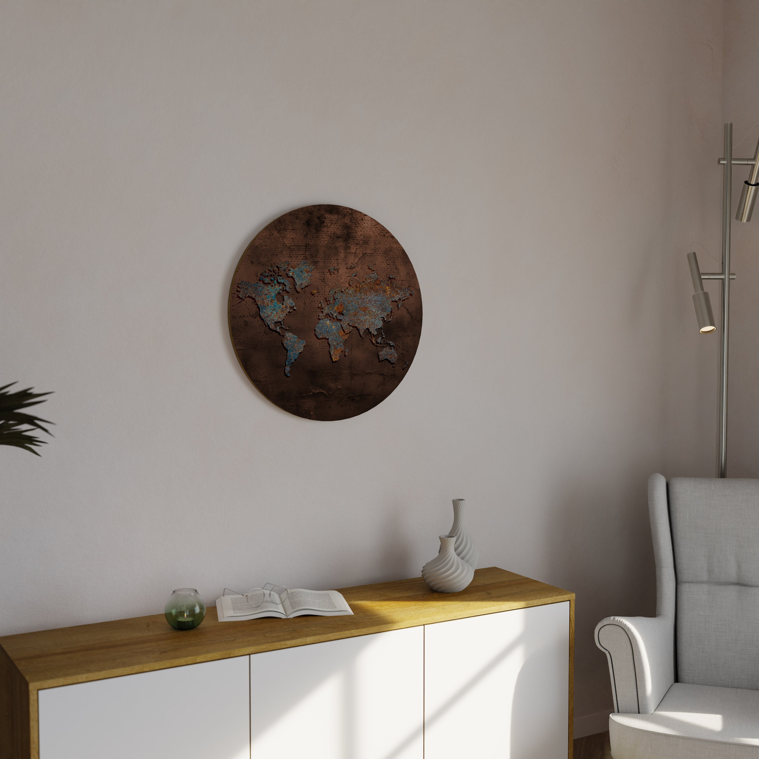 MAPA METÁLICO DE RECUERDOS Arte de pared redondo