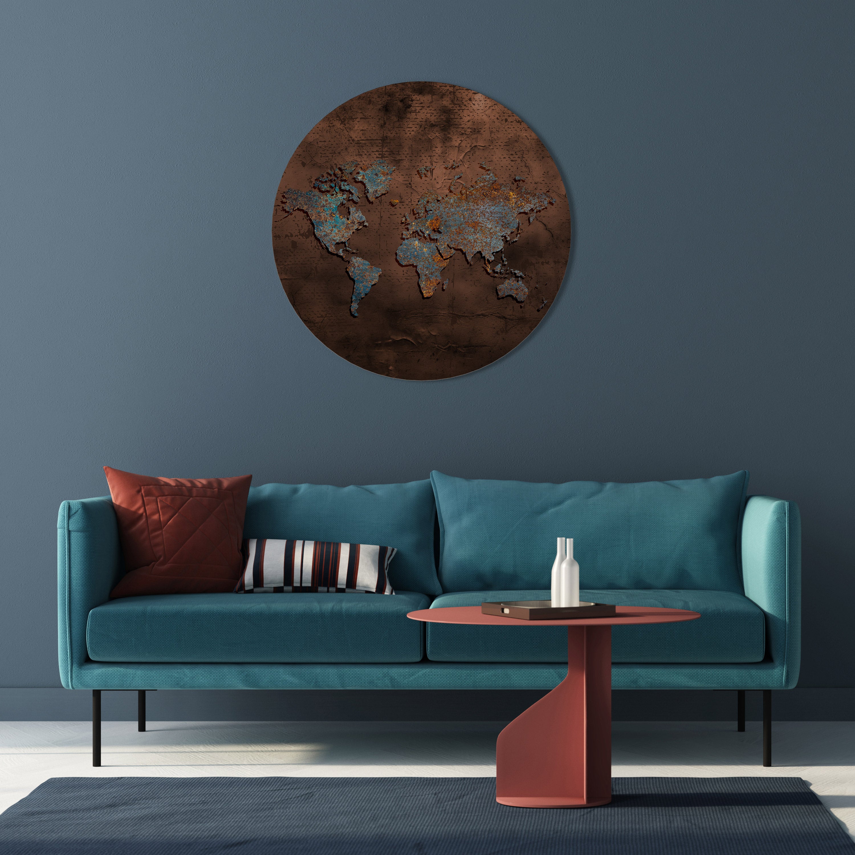 MAPA METÁLICO DE RECUERDOS Arte de pared redondo