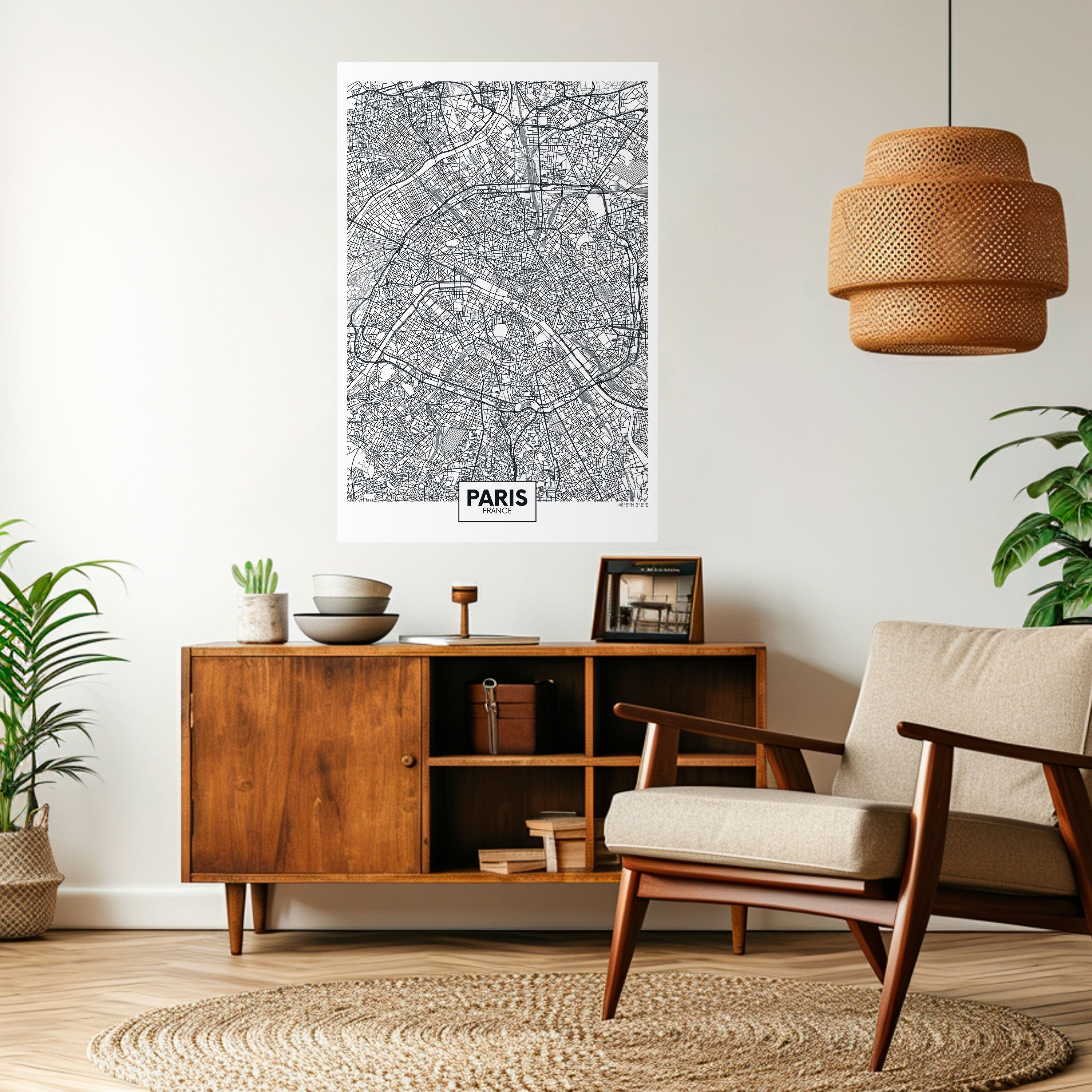 Póster vertical autoadhesivo del plano de la ciudad de París