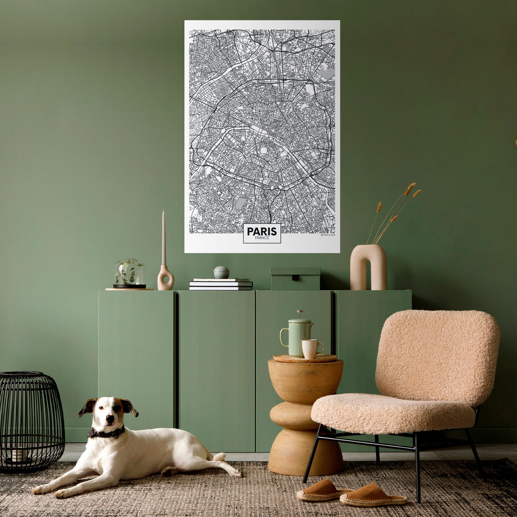 Póster vertical autoadhesivo del plano de la ciudad de París