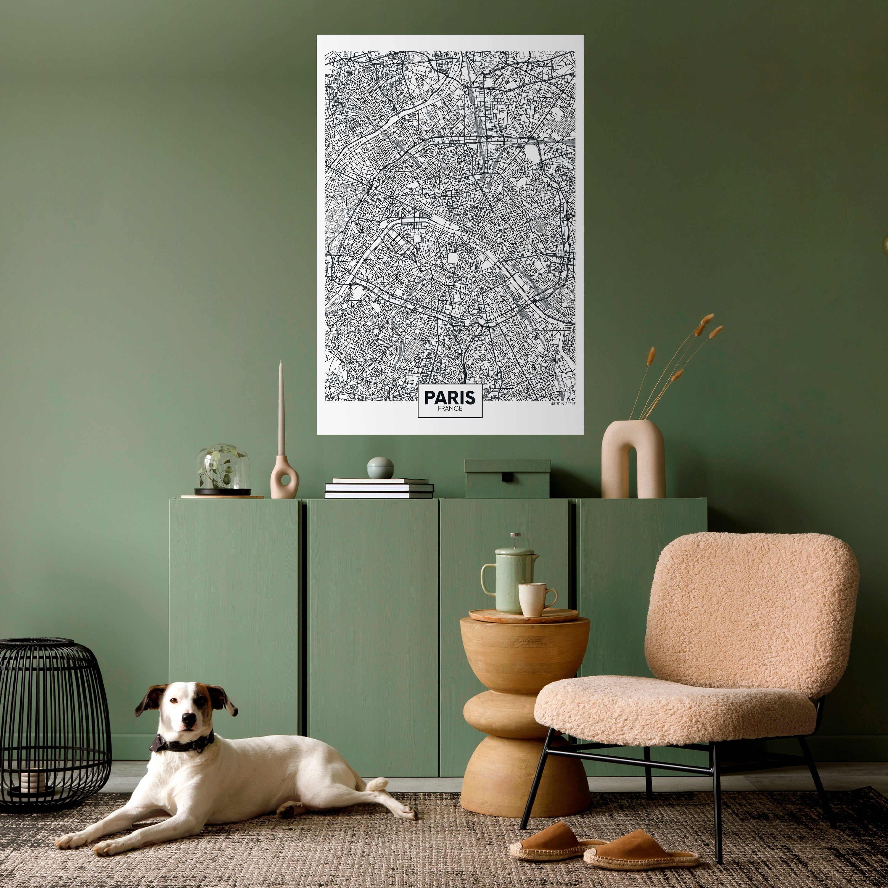 Póster vertical autoadhesivo del plano de la ciudad de París