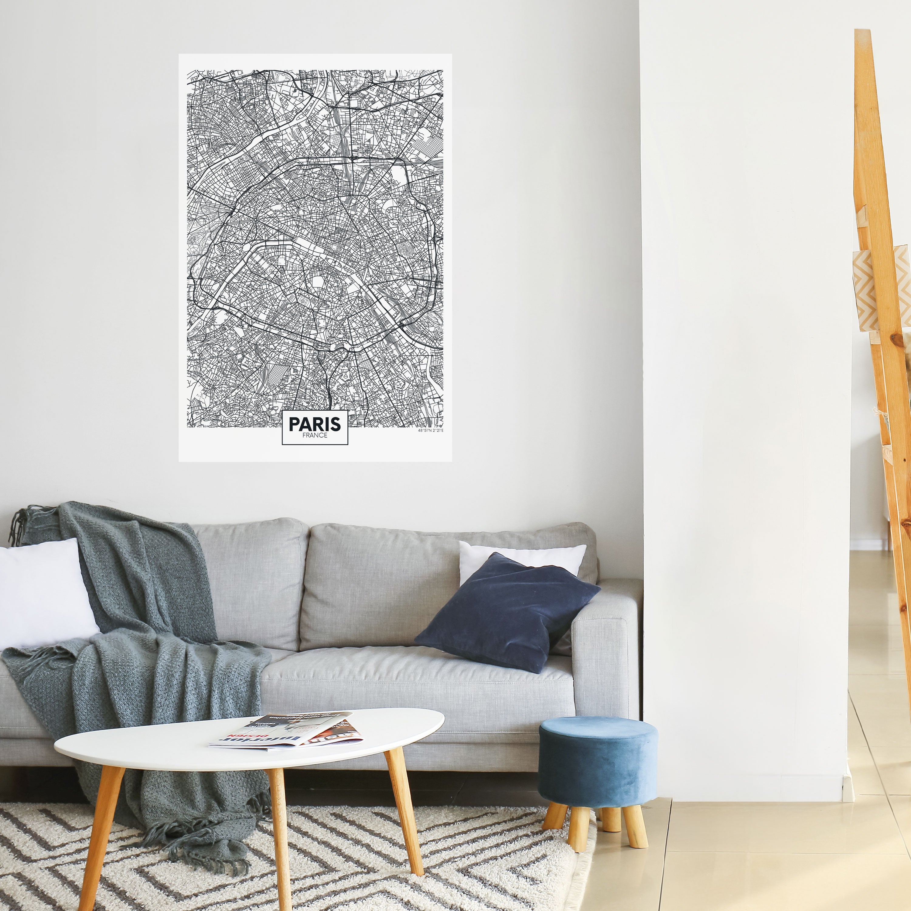 Póster vertical autoadhesivo del plano de la ciudad de París