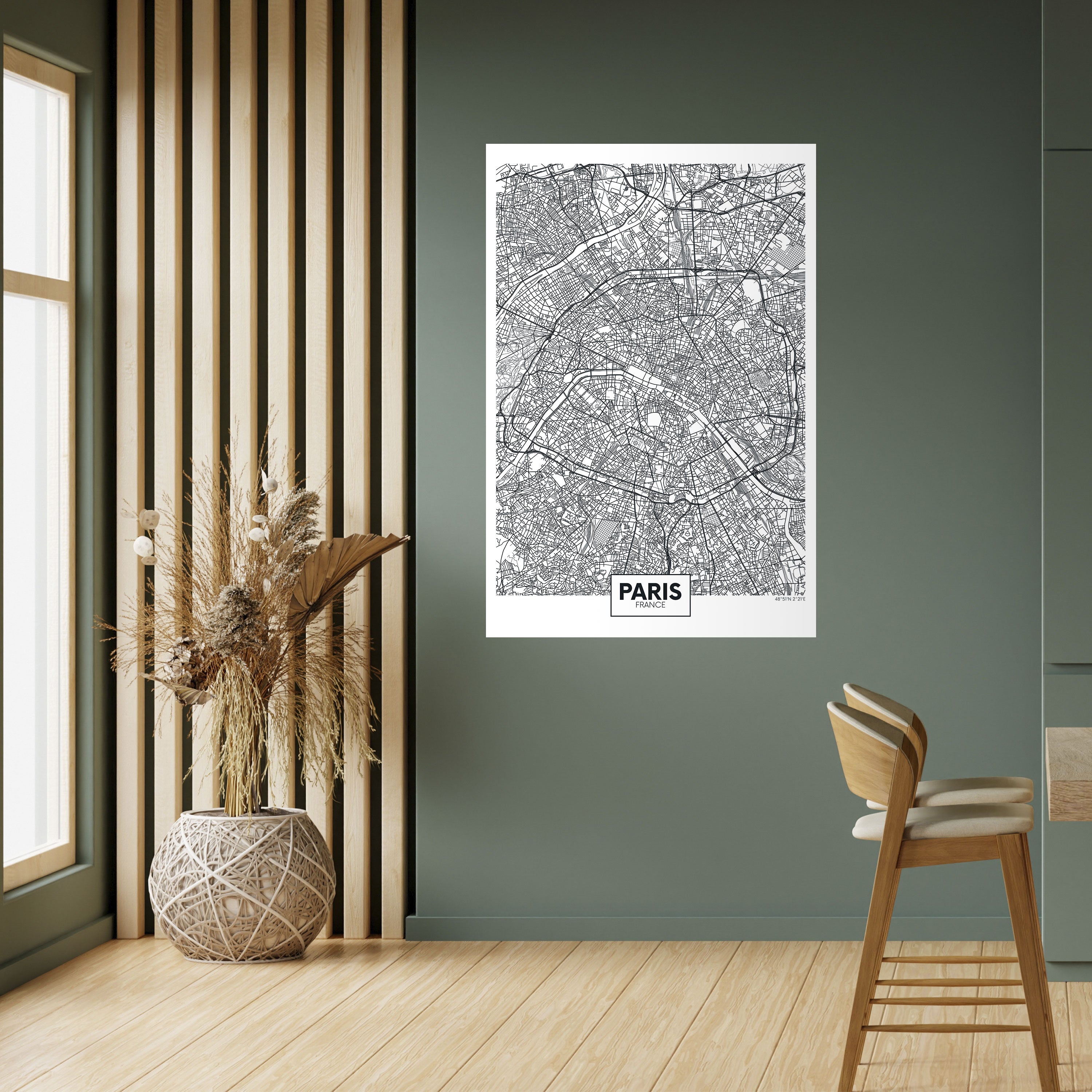 Póster vertical autoadhesivo del plano de la ciudad de París