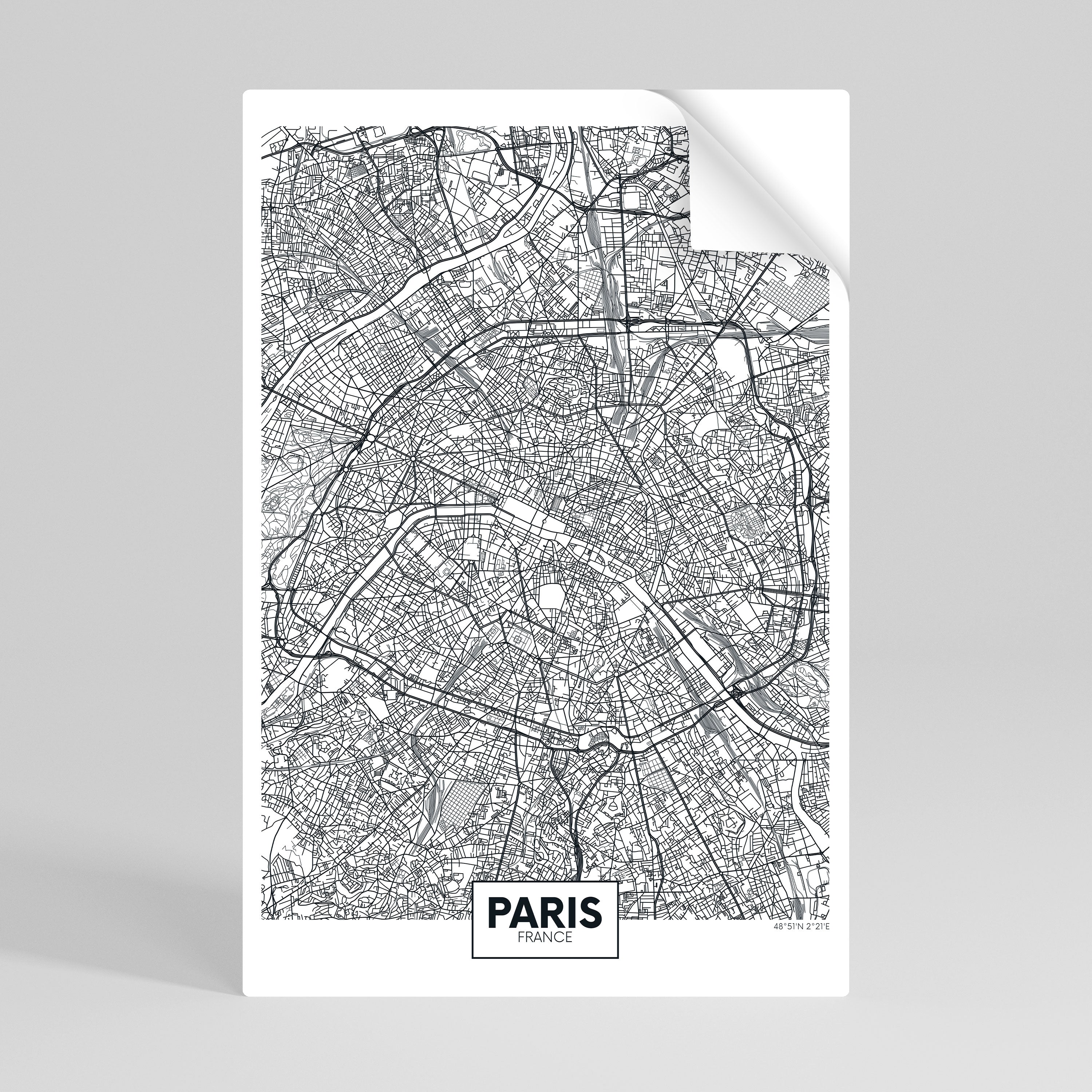 Póster vertical autoadhesivo del plano de la ciudad de París