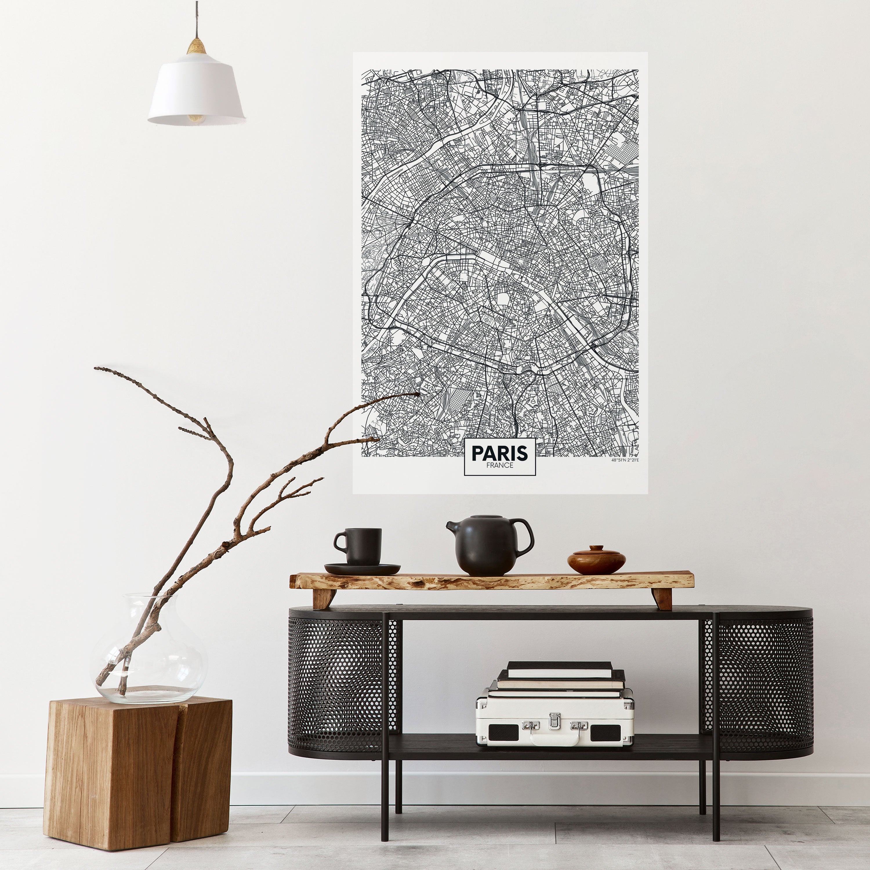 Póster vertical autoadhesivo del plano de la ciudad de París