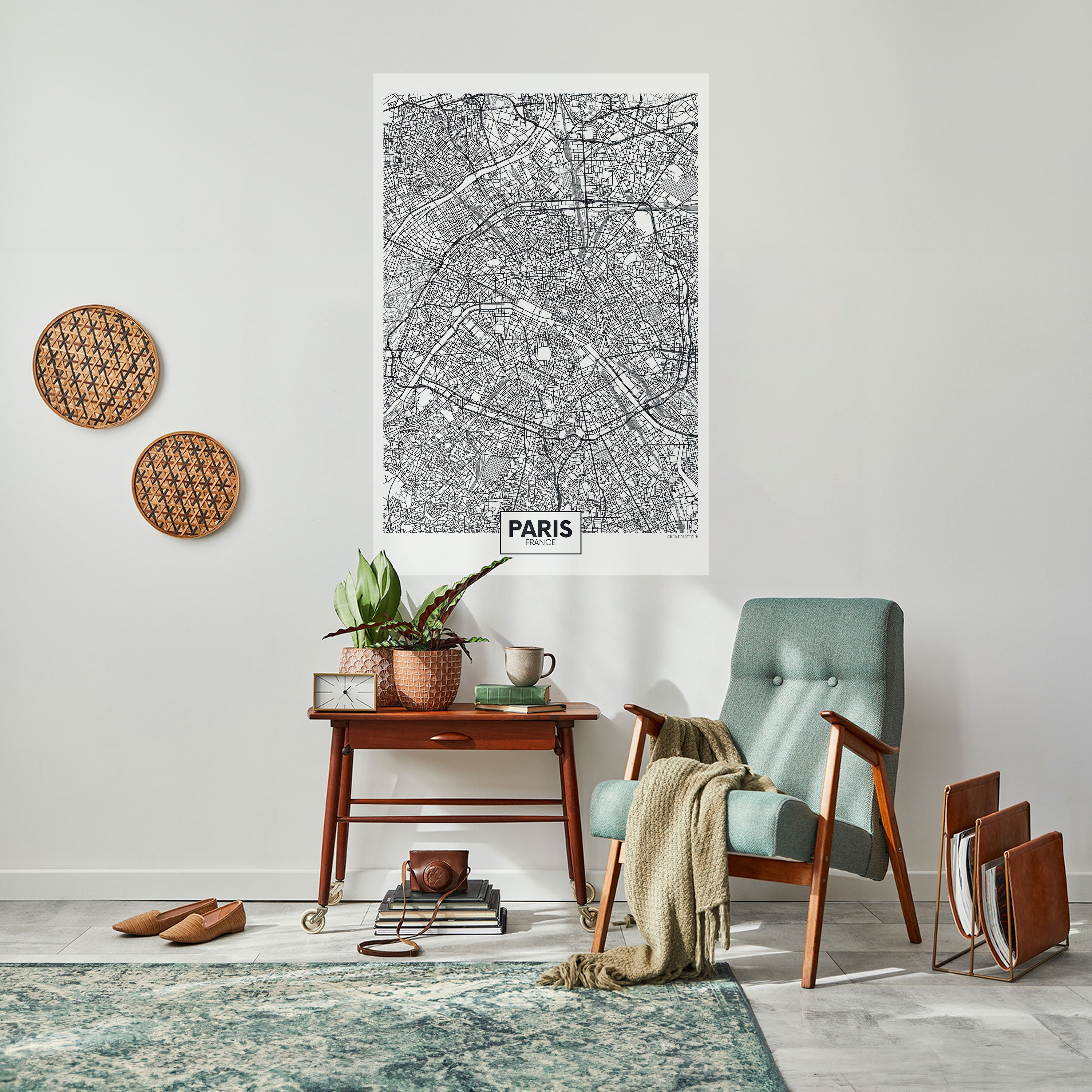 Póster vertical autoadhesivo del plano de la ciudad de París