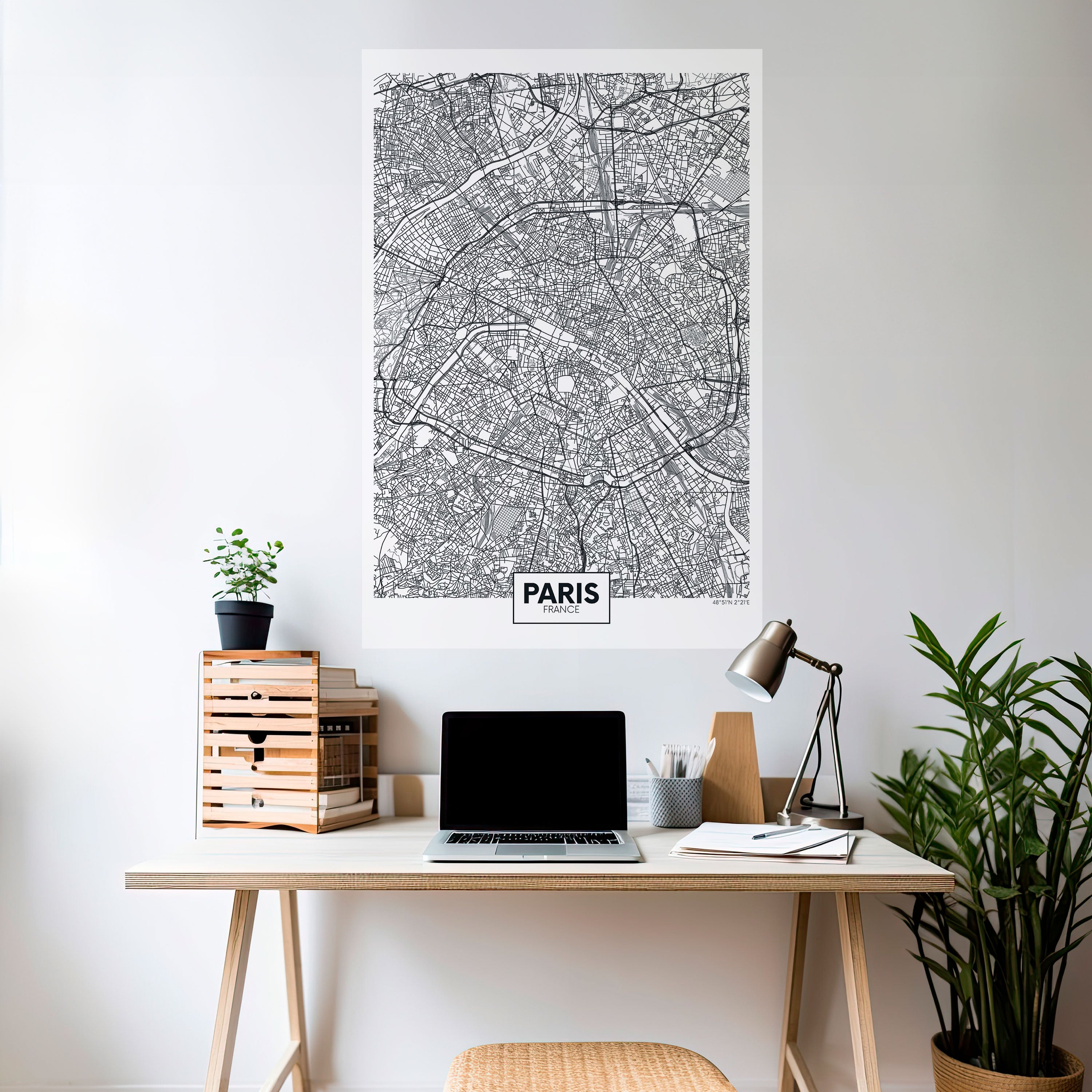 Póster vertical autoadhesivo del plano de la ciudad de París