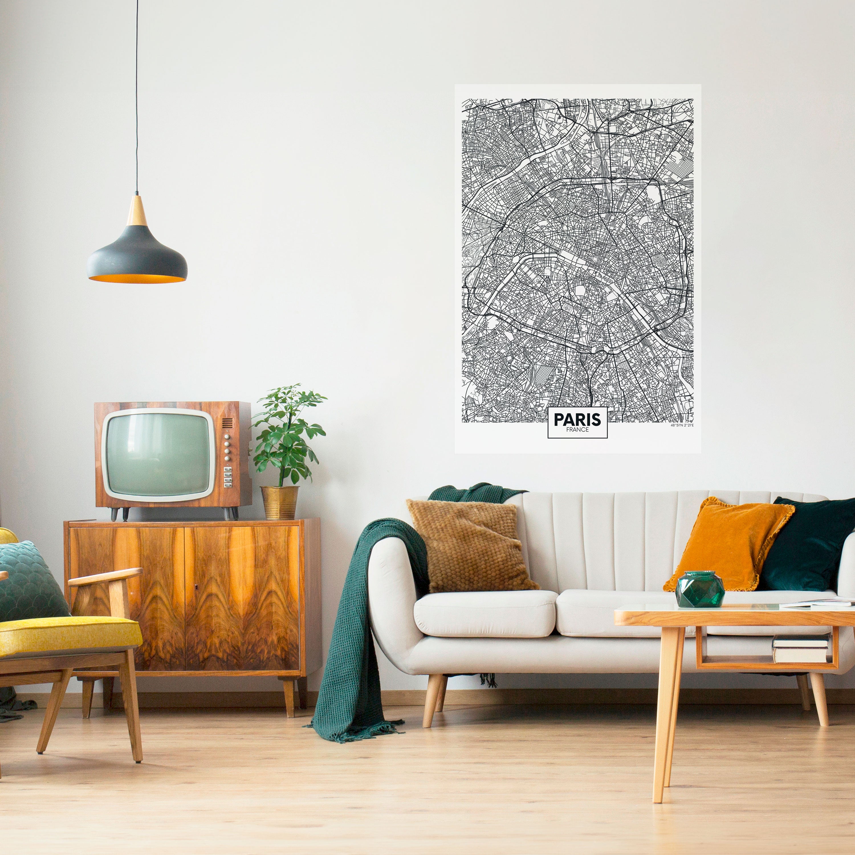 Póster vertical autoadhesivo del plano de la ciudad de París