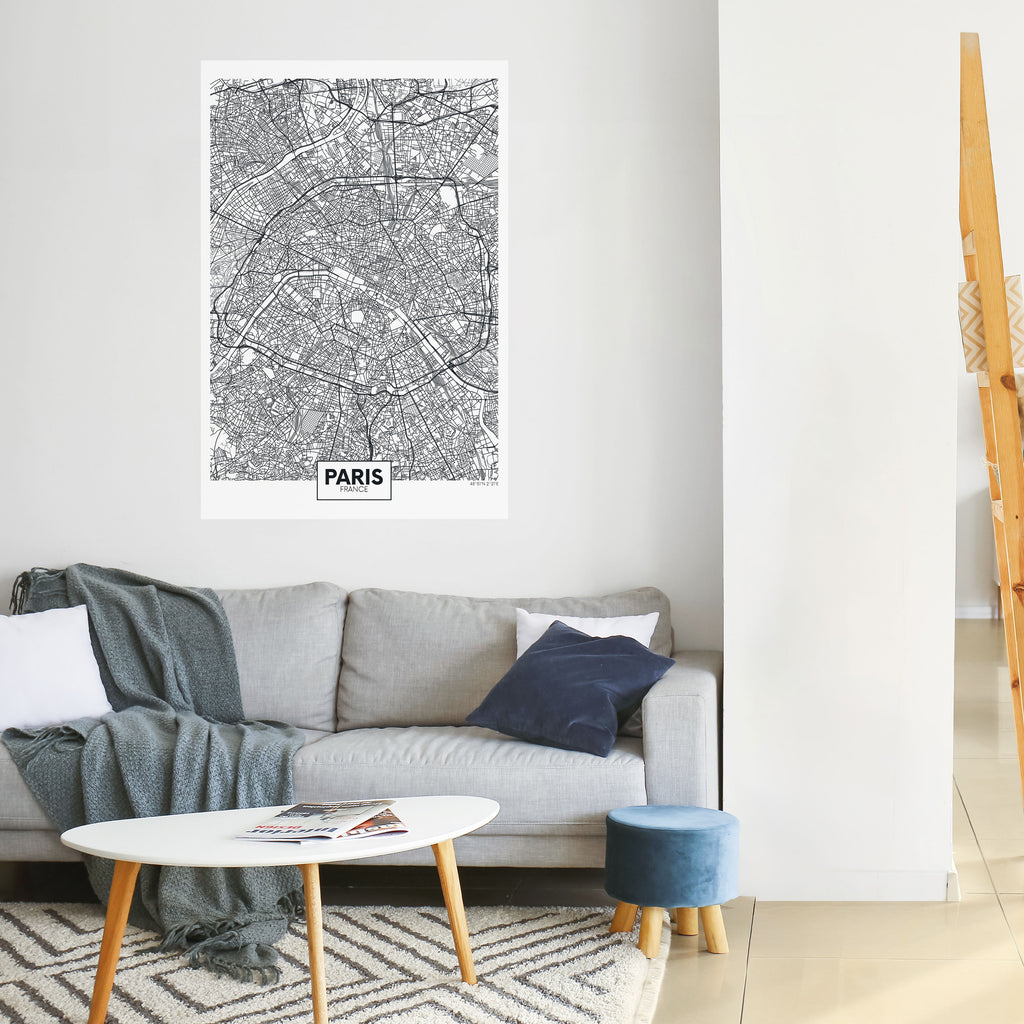 Póster vertical autoadhesivo del plano de la ciudad de París