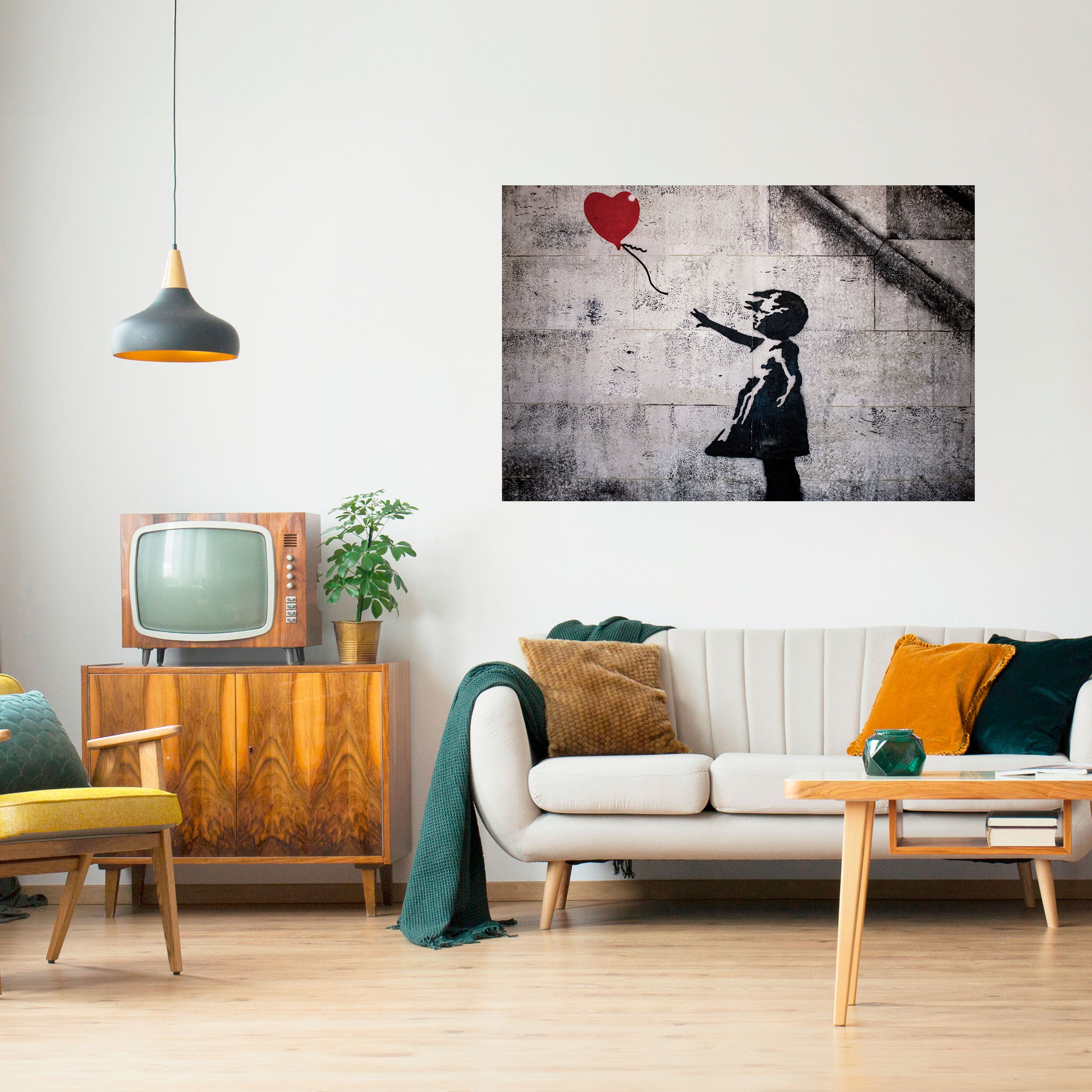 Póster horizontal autoadhesivo de la CHICA GLOBO (BANKSY)