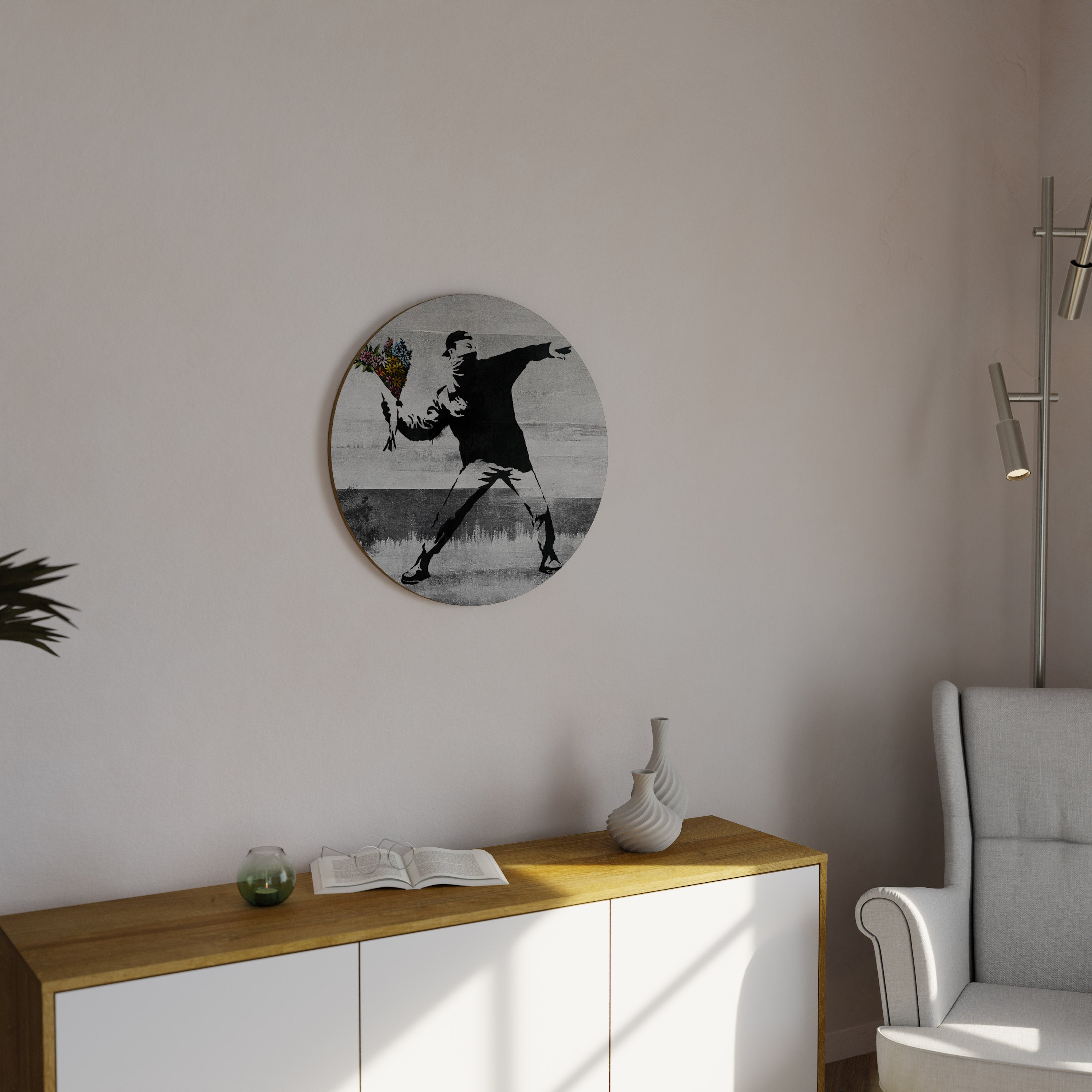 Arte de pared redondo FLOWER BOMBER (BANKSY)