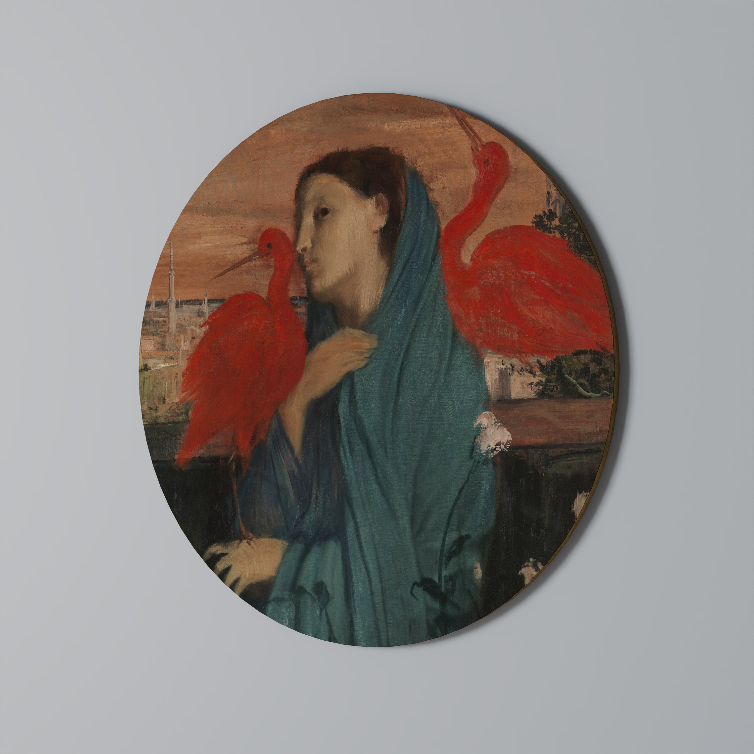 MUJER JOVEN CON IBIS Arte de pared redondo