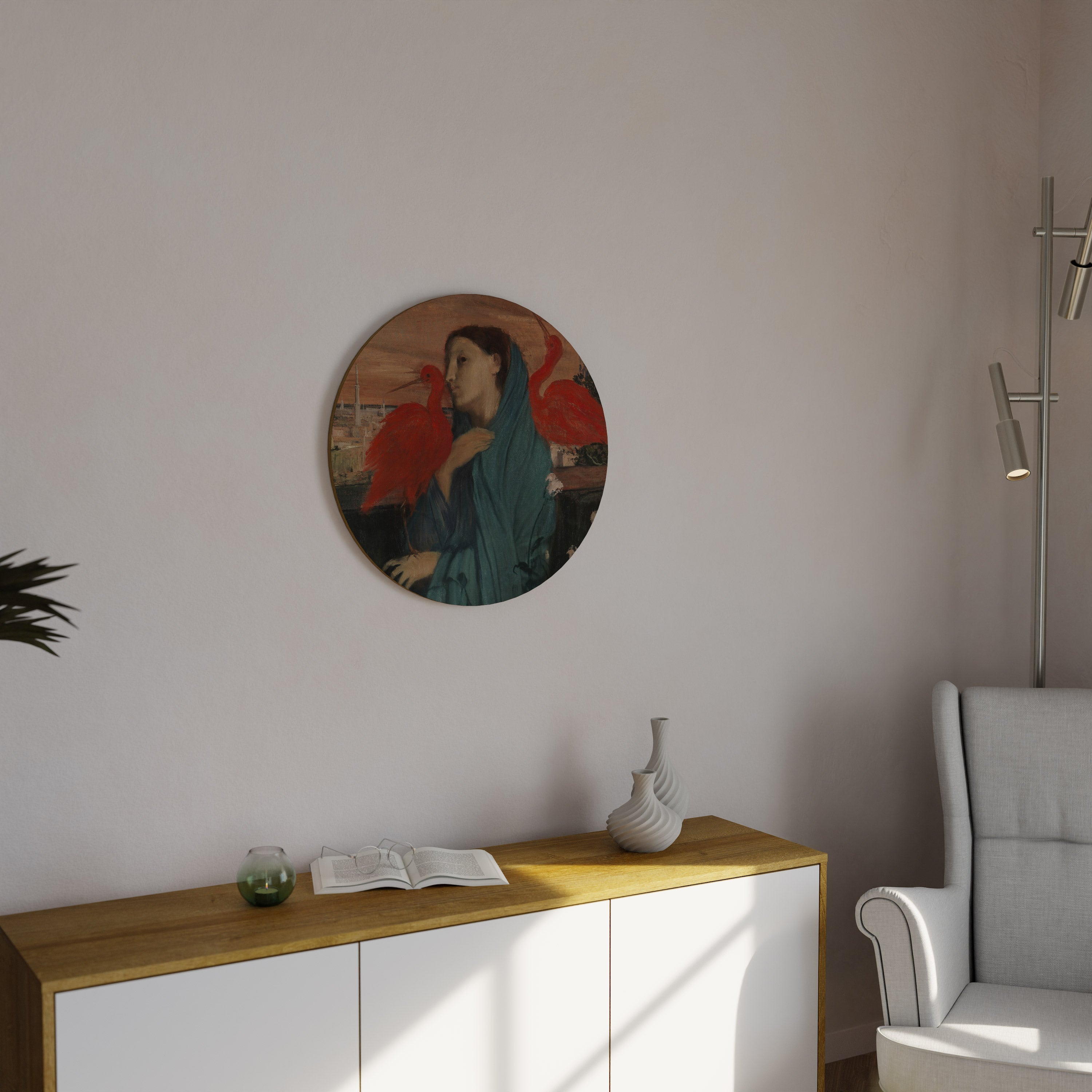 MUJER JOVEN CON IBIS Arte de pared redondo