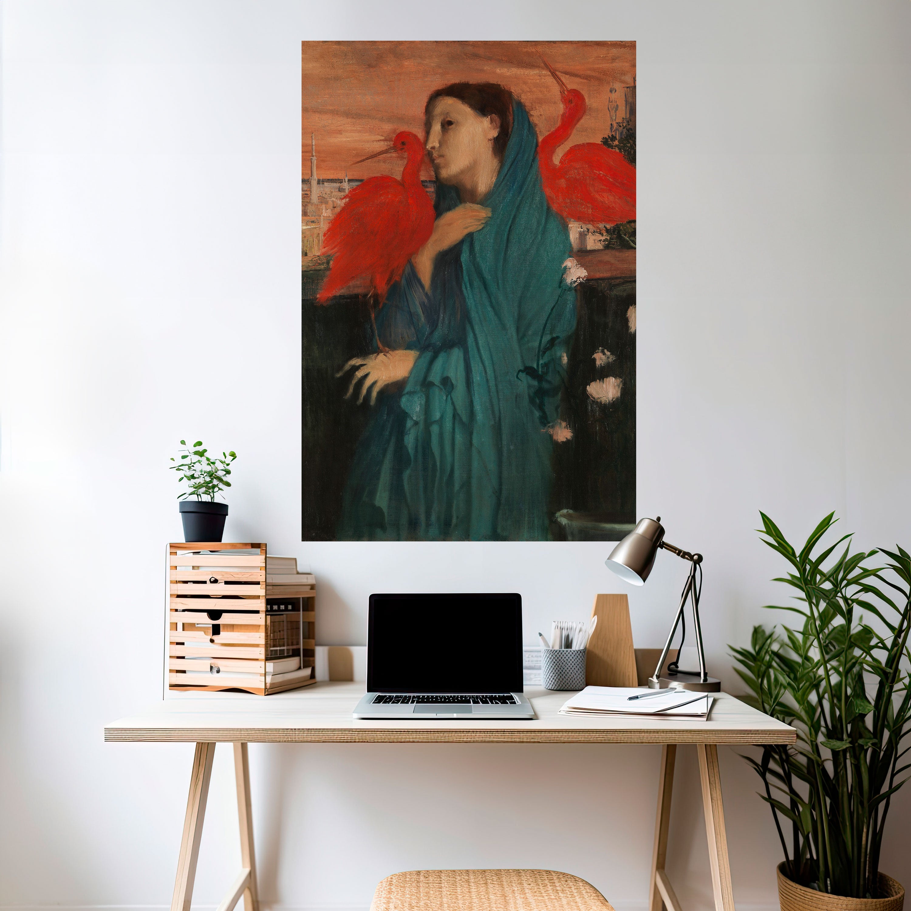 Póster vertical autoadhesivo "MUJER JOVEN CON IBIS"