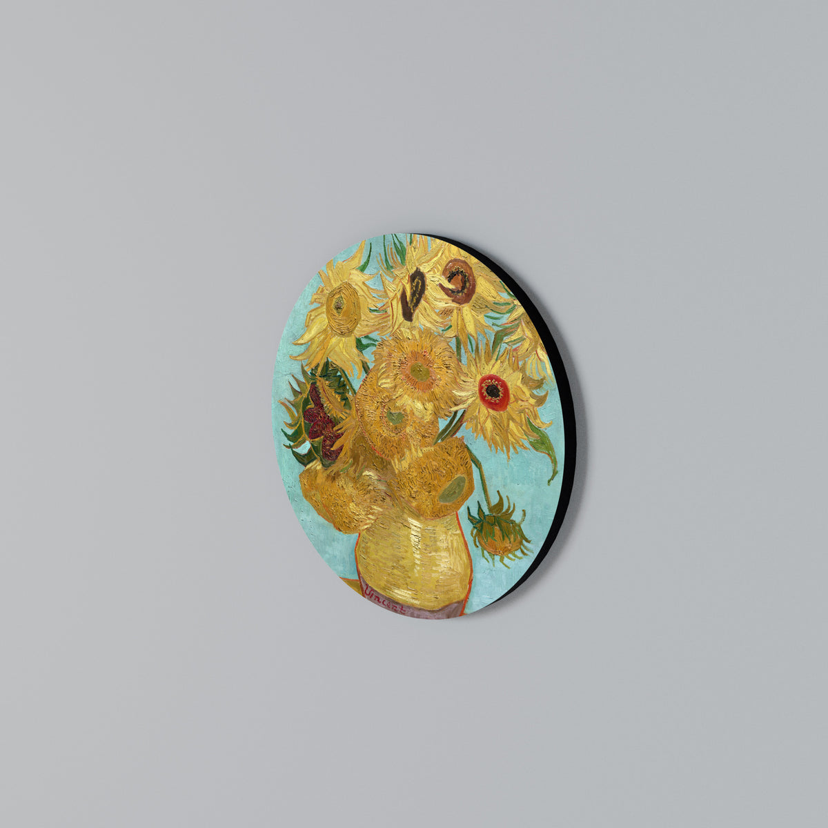 VASE WITH TWELVE SUNFLOWERS Arte de pared redondo