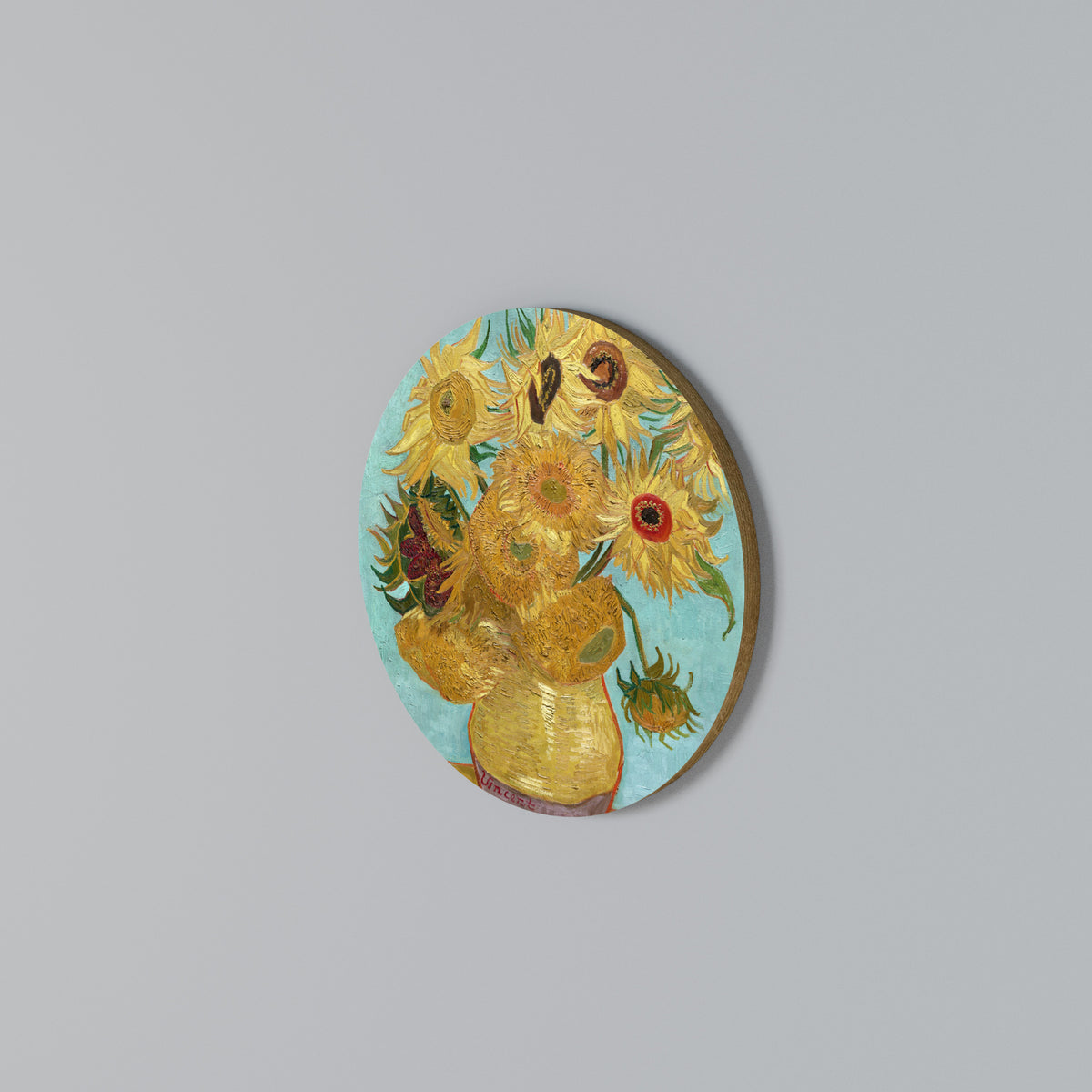 VASE WITH TWELVE SUNFLOWERS Arte de pared redondo