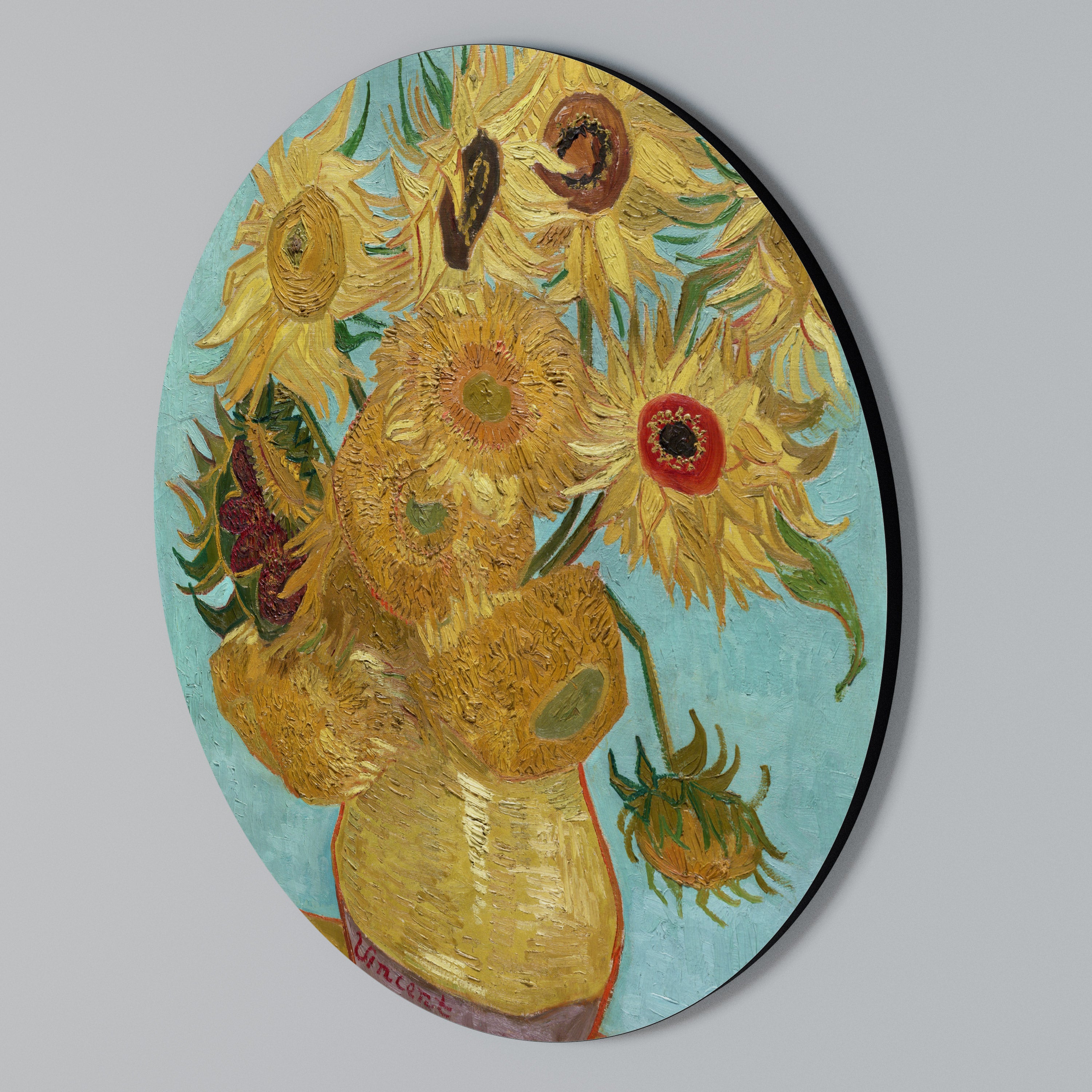 VASE WITH TWELVE SUNFLOWERS Arte de pared redondo
