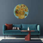 VASE WITH TWELVE SUNFLOWERS Round Wall Art