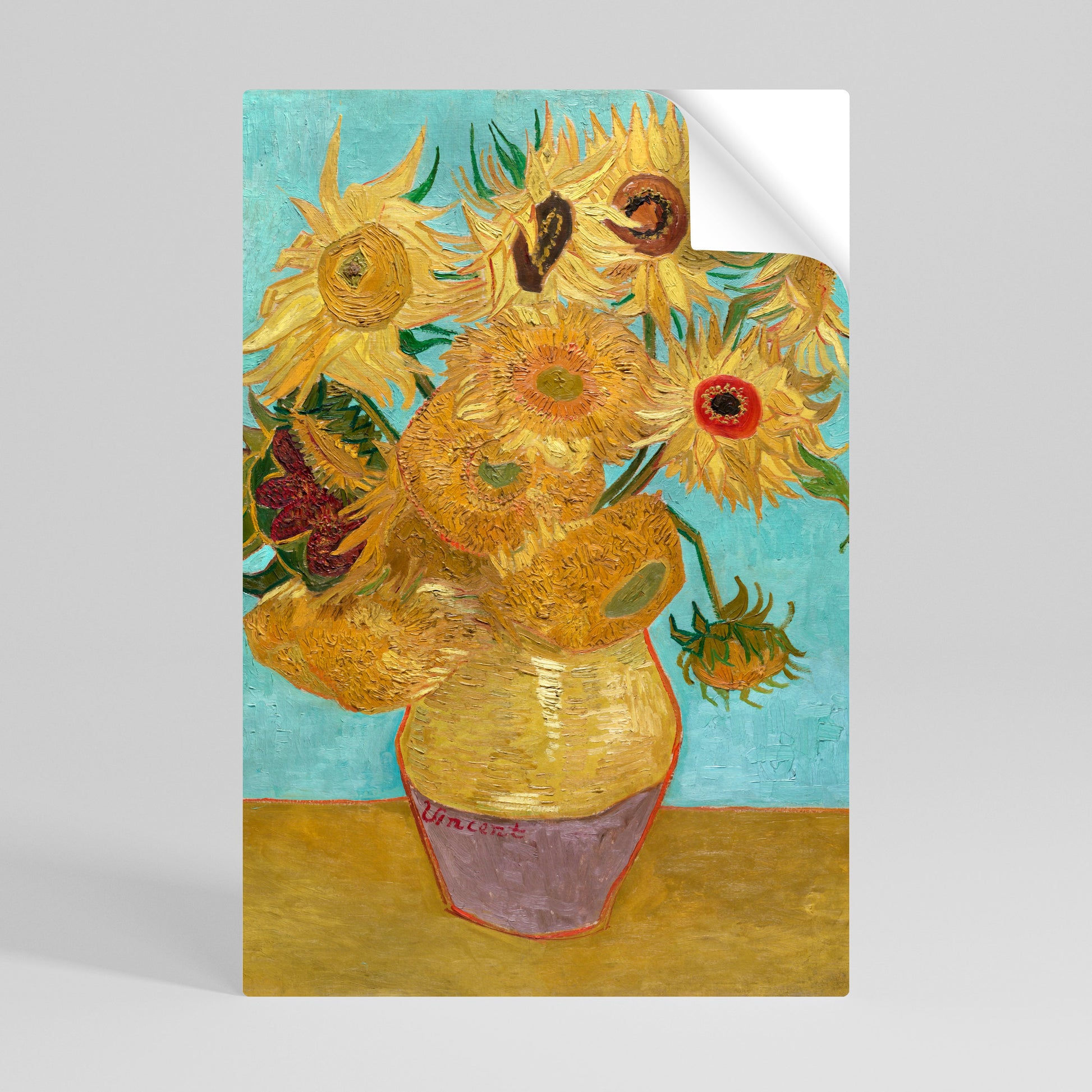Póster vertical autoadhesivo "JARRON CON DOCE GIRASOLES"