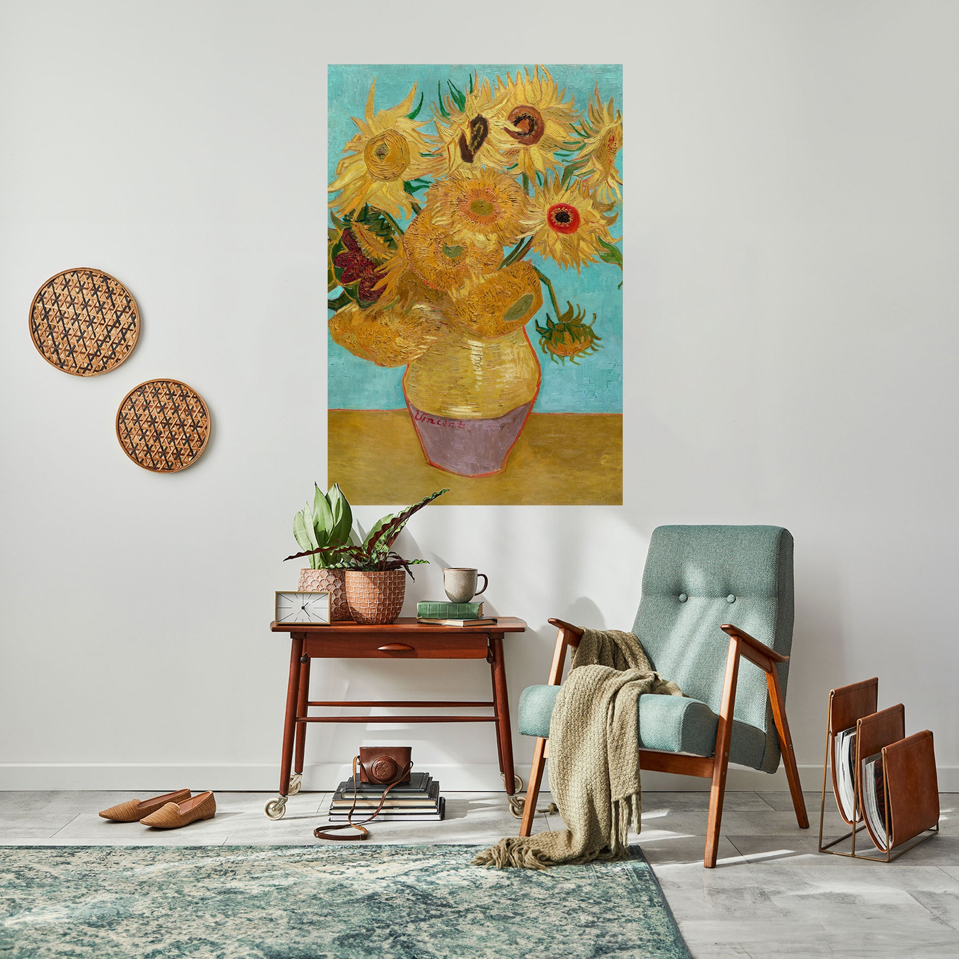 Póster vertical autoadhesivo "JARRON CON DOCE GIRASOLES"