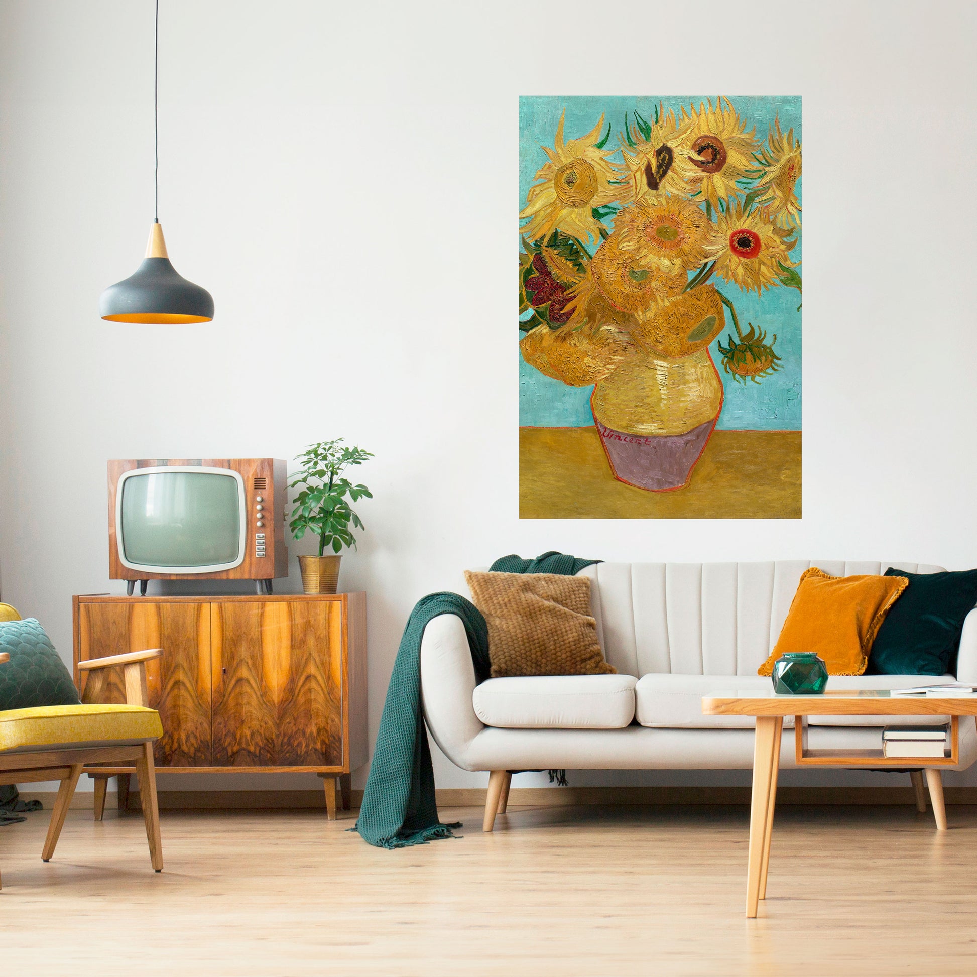 Póster vertical autoadhesivo "JARRON CON DOCE GIRASOLES"