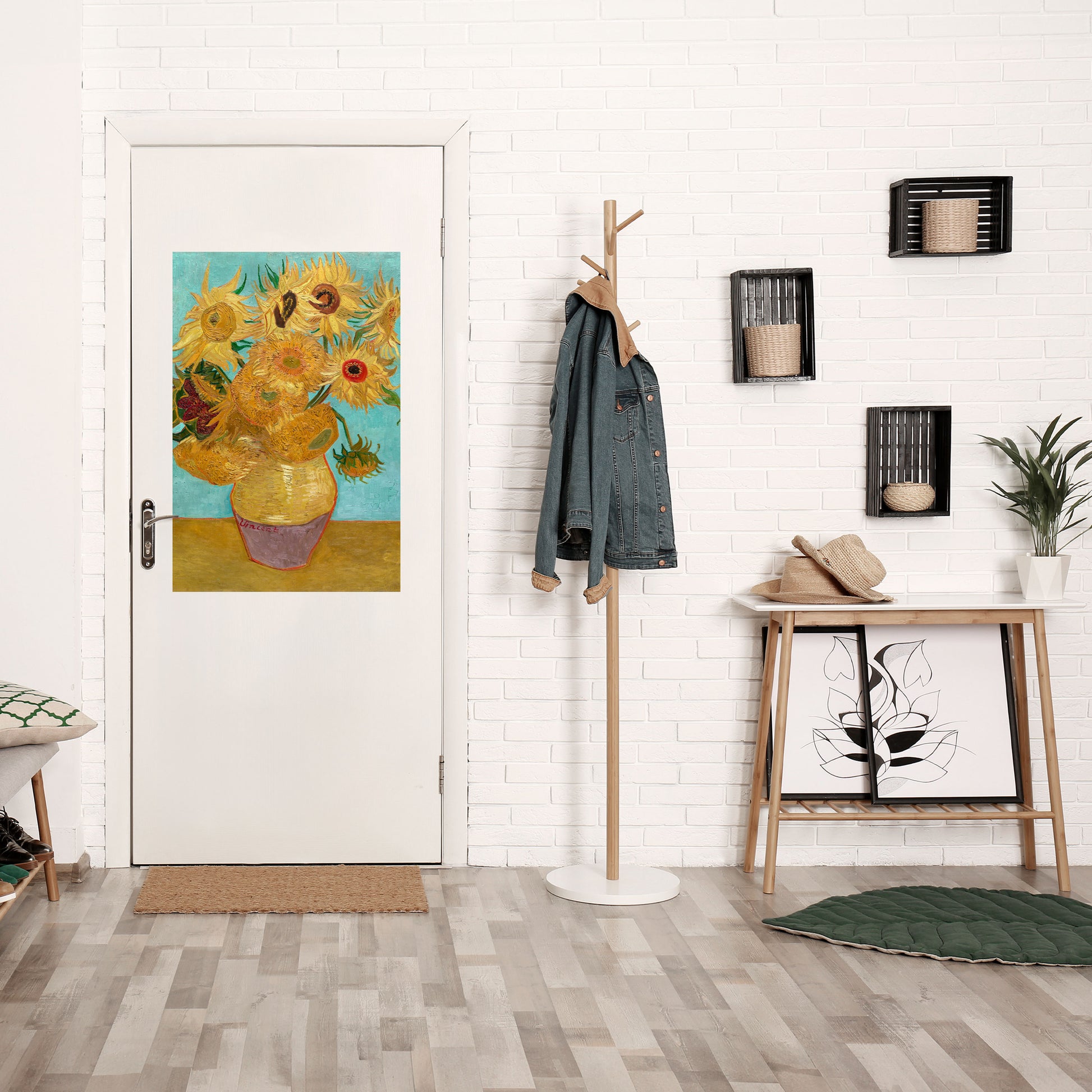 Póster vertical autoadhesivo "JARRON CON DOCE GIRASOLES"