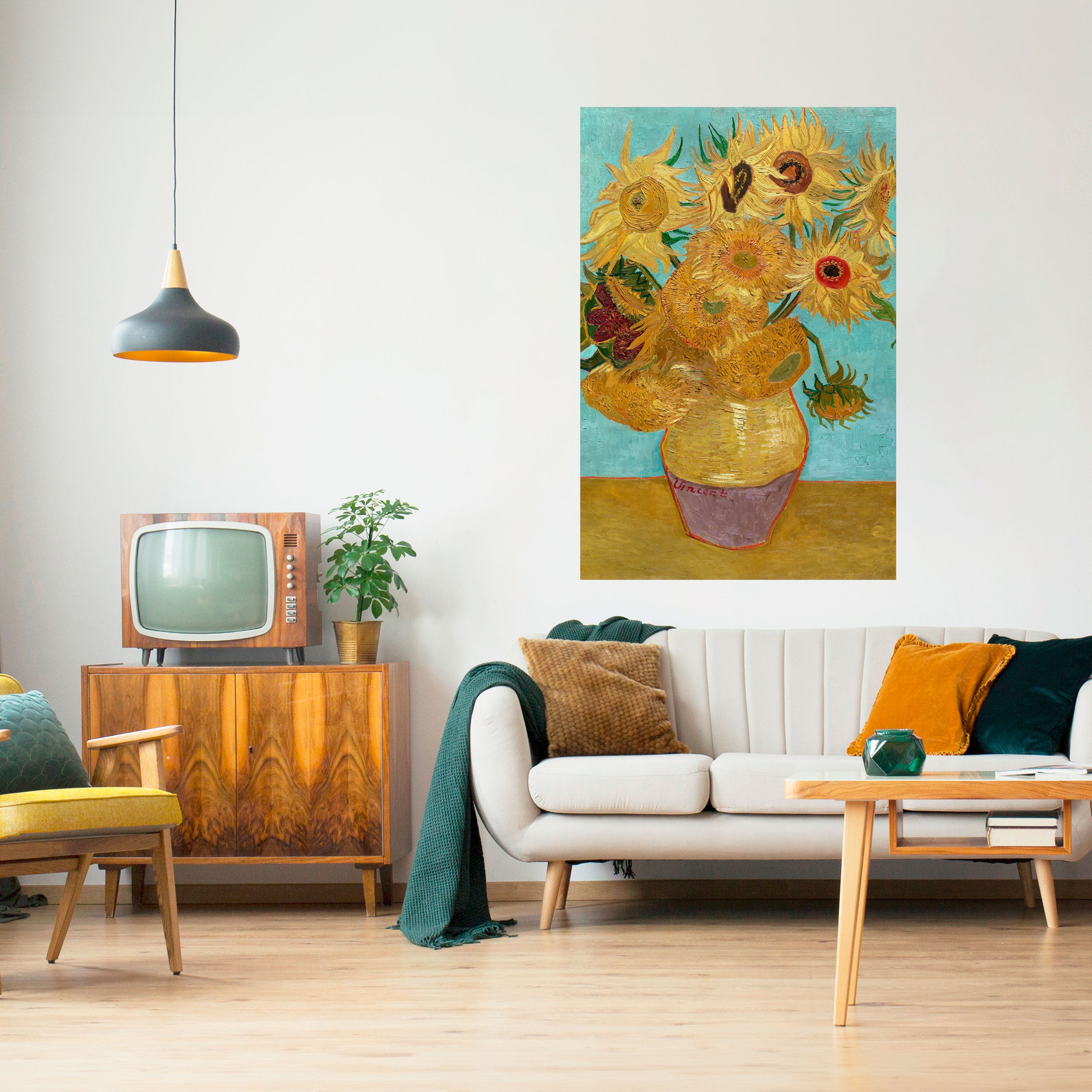 Póster vertical autoadhesivo "JARRON CON DOCE GIRASOLES"