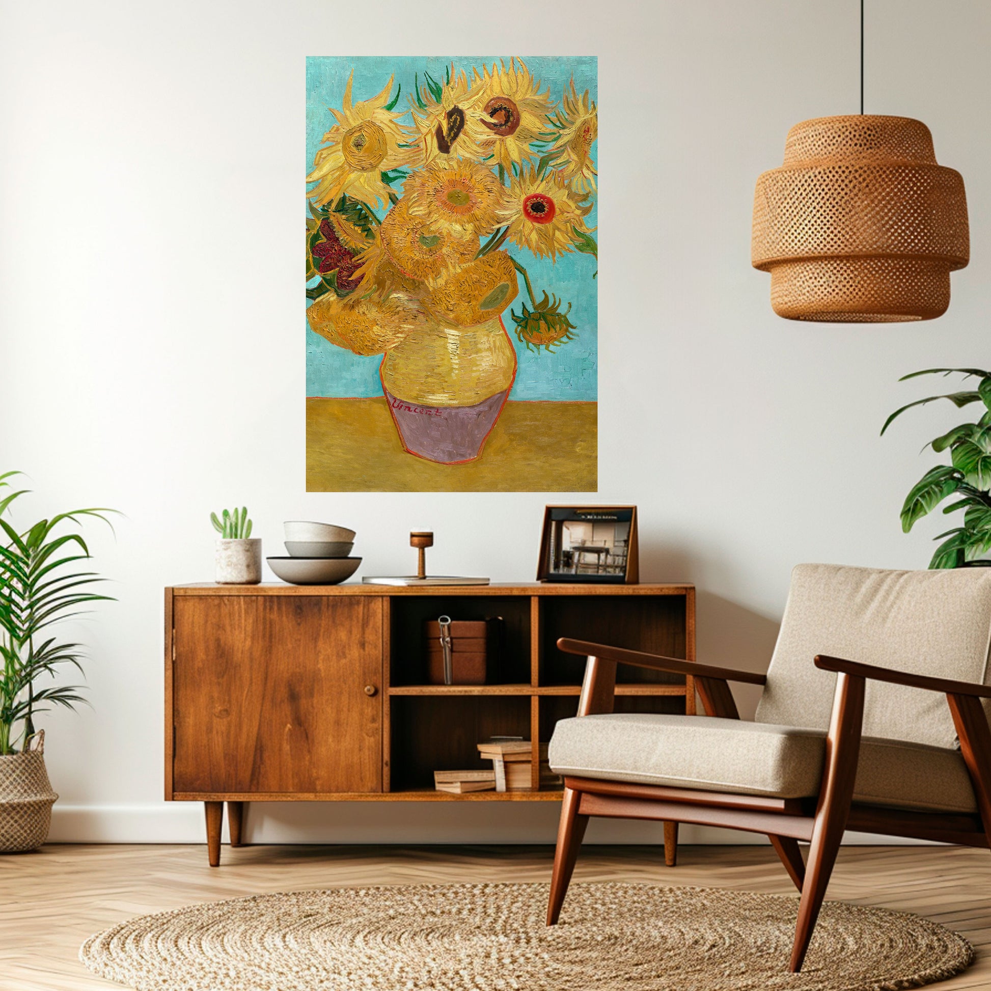 Póster vertical autoadhesivo "JARRON CON DOCE GIRASOLES"