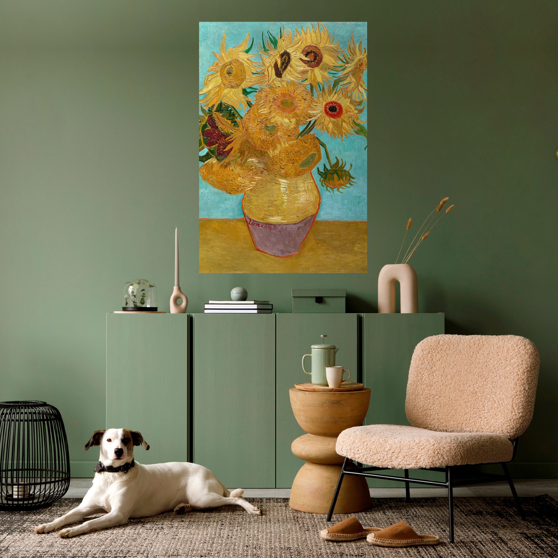 Póster vertical autoadhesivo "JARRON CON DOCE GIRASOLES"
