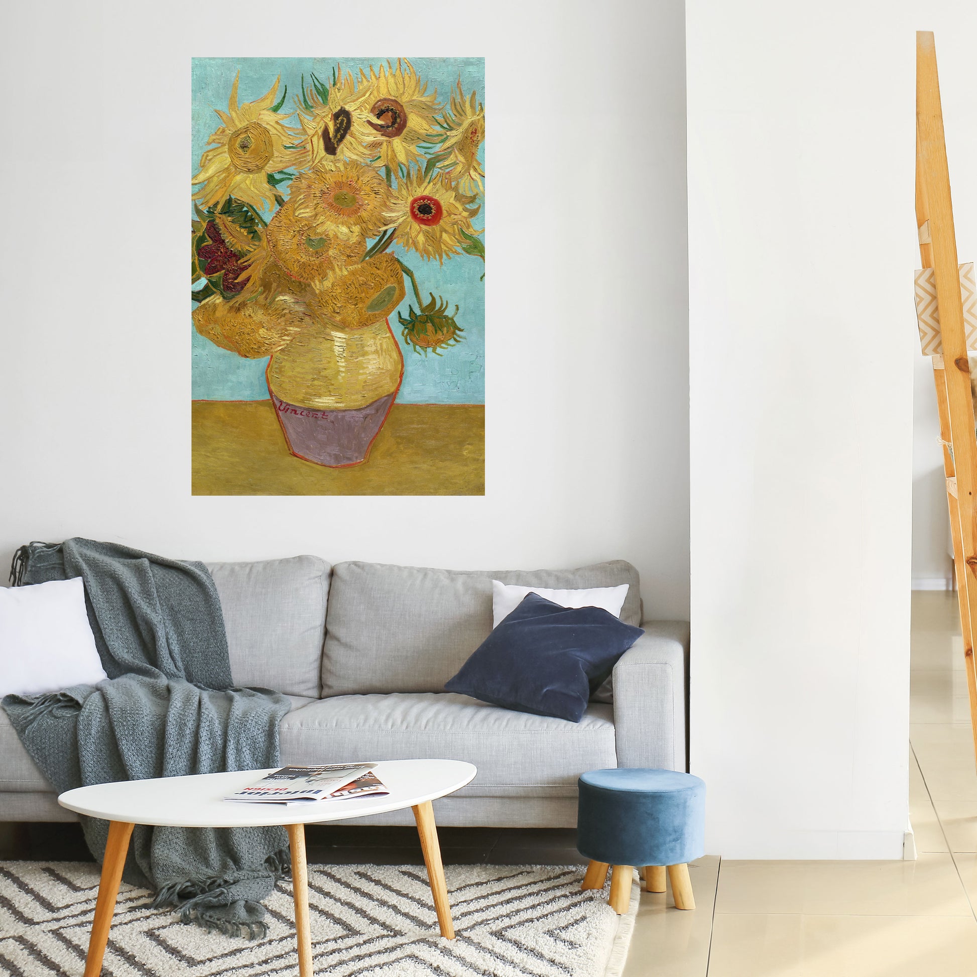 Póster vertical autoadhesivo "JARRON CON DOCE GIRASOLES"