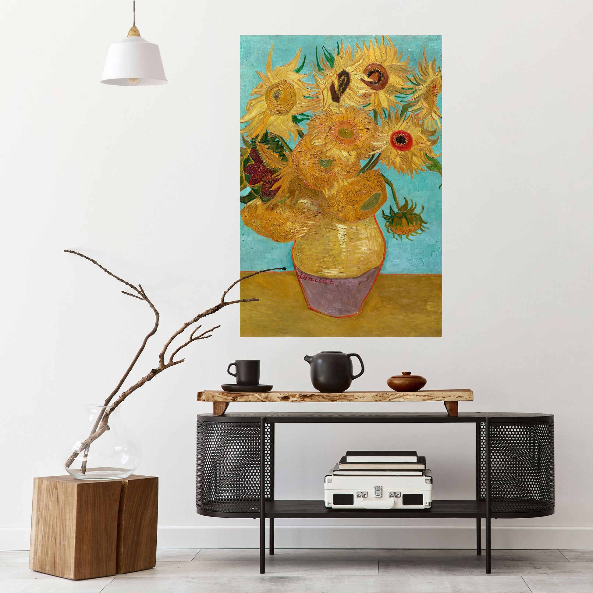 Póster vertical autoadhesivo "JARRON CON DOCE GIRASOLES"