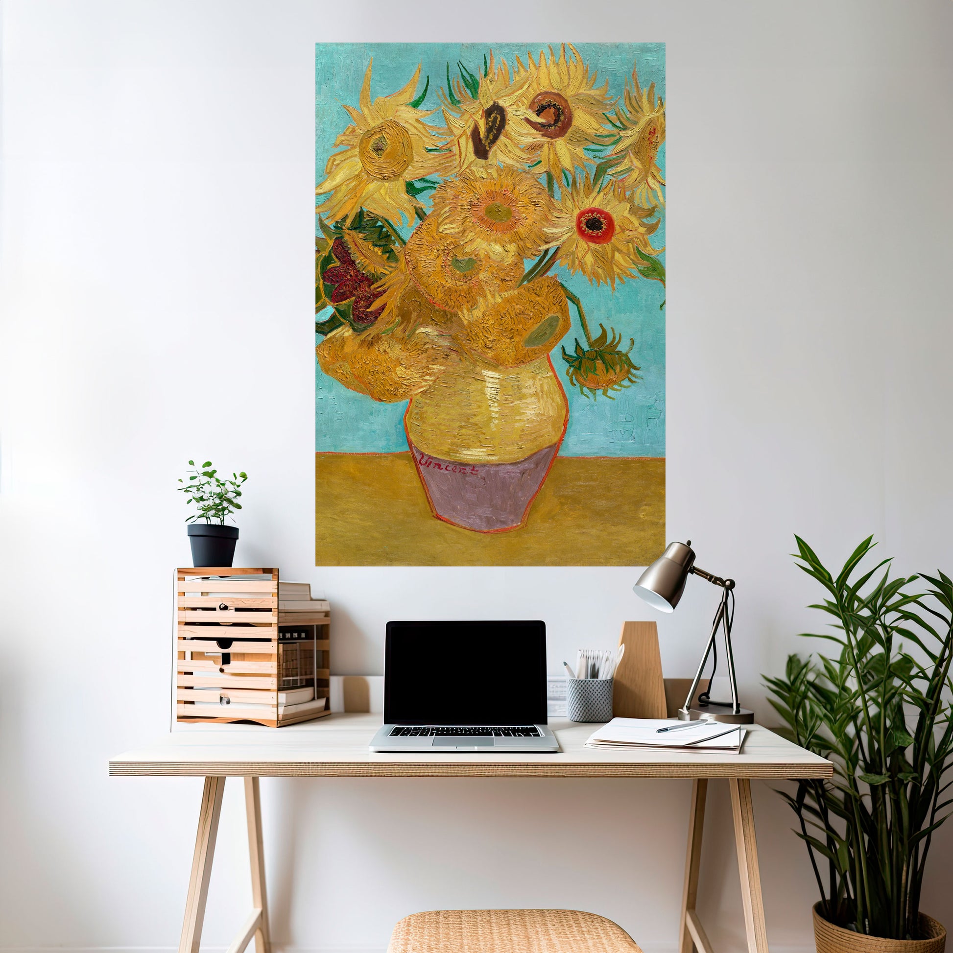 Póster vertical autoadhesivo "JARRON CON DOCE GIRASOLES"