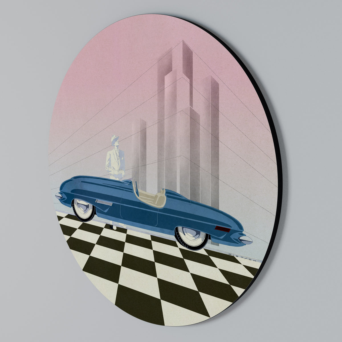 BLUE ROADSTER Arte de pared redondo