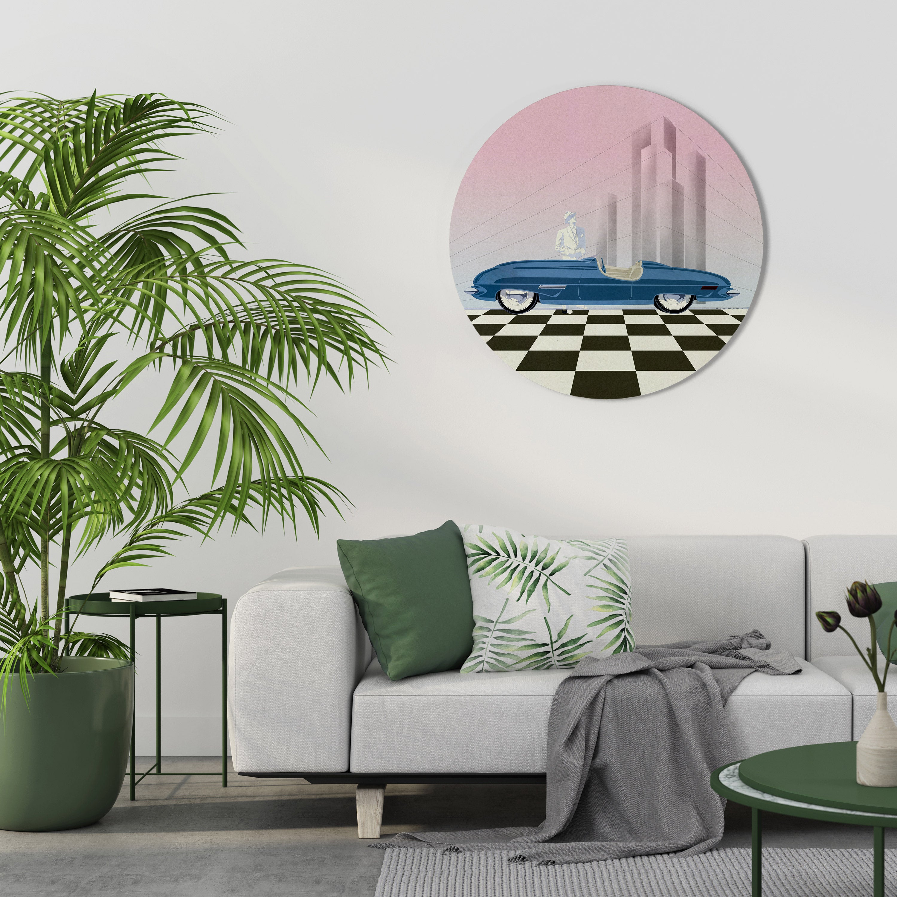 BLUE ROADSTER Round Wall Art